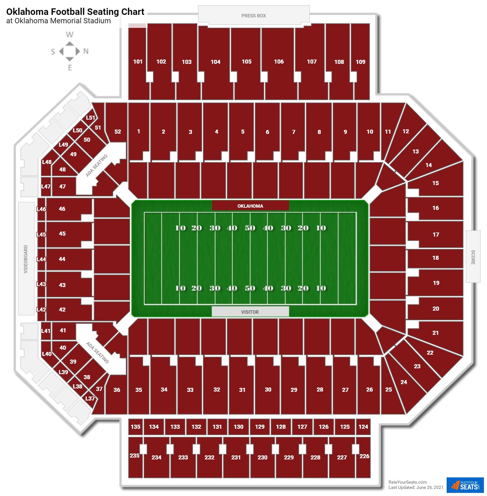 Oklahoma Sooners Seating Chart at Oklahoma Memorial Stadium