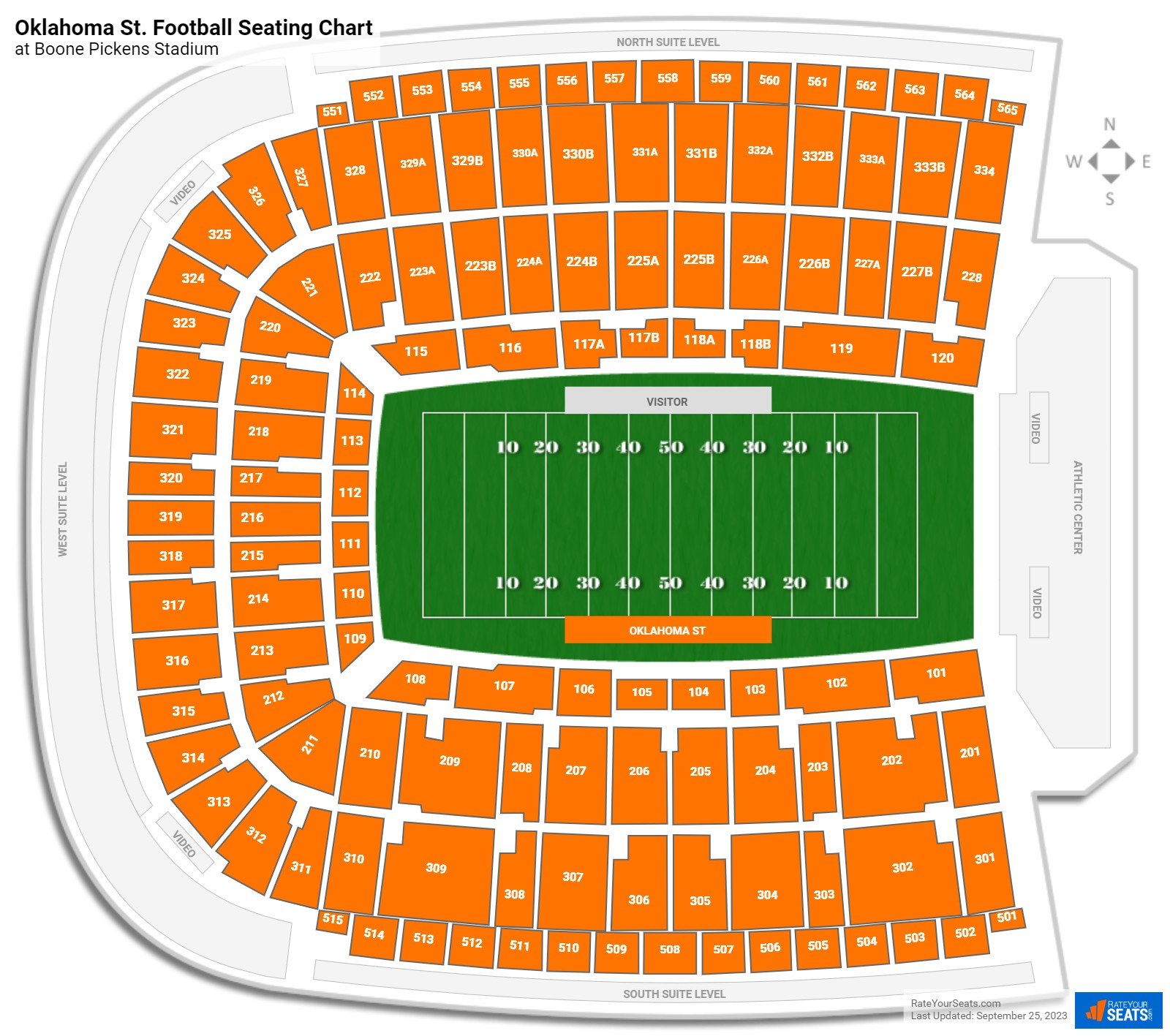 Oklahoma St. Cowboys Seating Chart at Boone Pickens Stadium