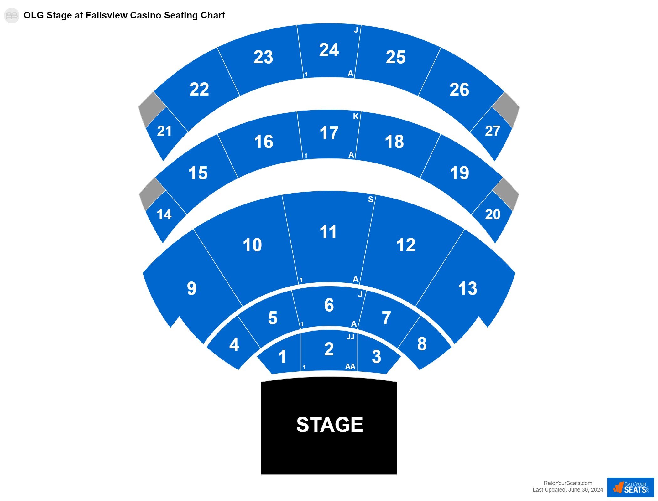 Interactive seating chart Comedy seating chart at OLG Stage at Fallsview Casino