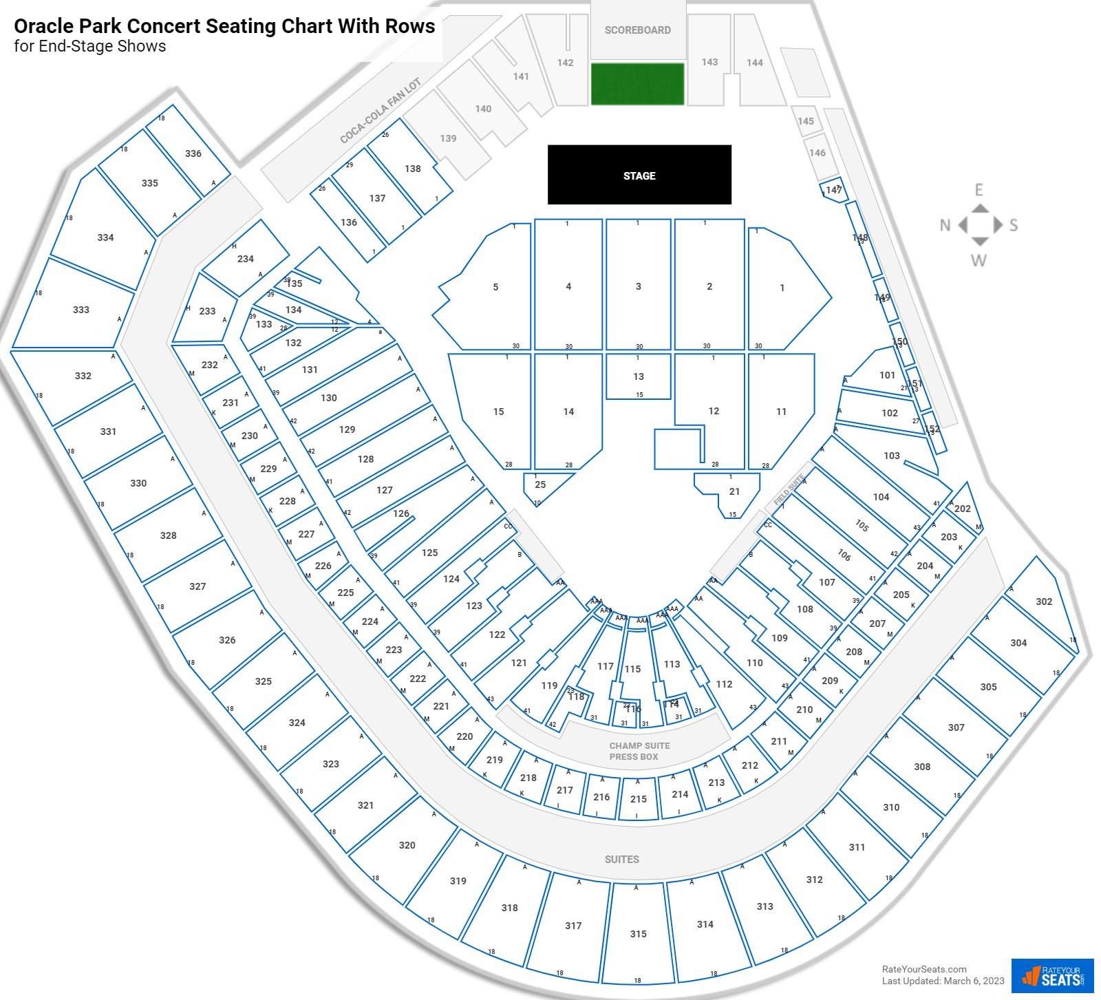 Oracle Park seating chart with rows concert