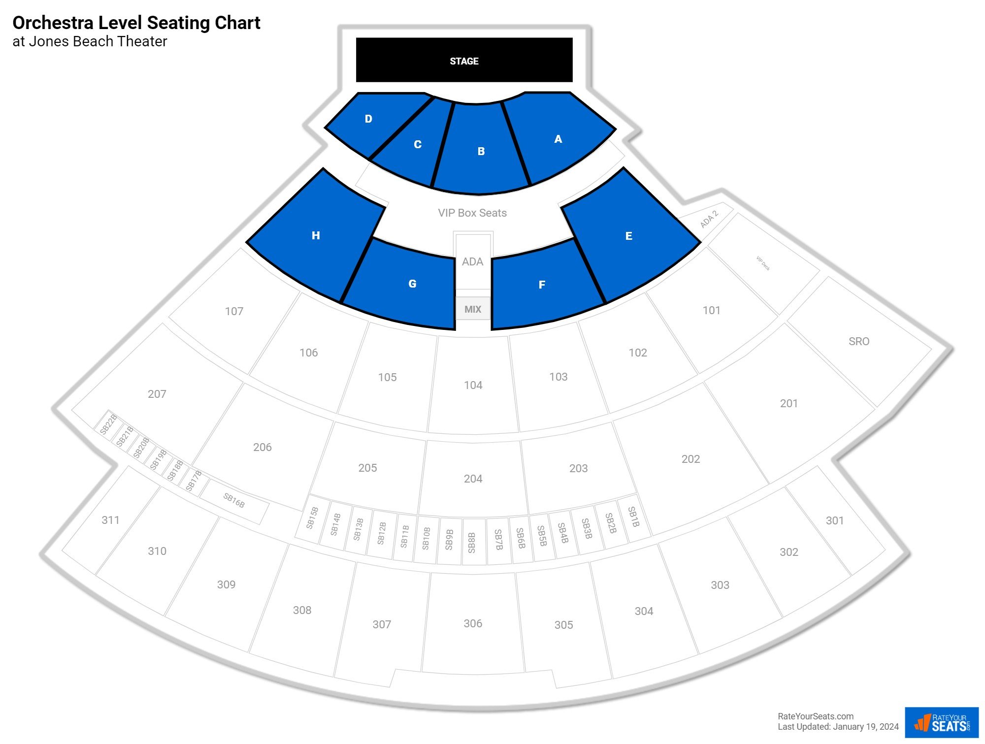 click to enlarge Concert Orchestra Level Seating Chart at Jones Beach Theater