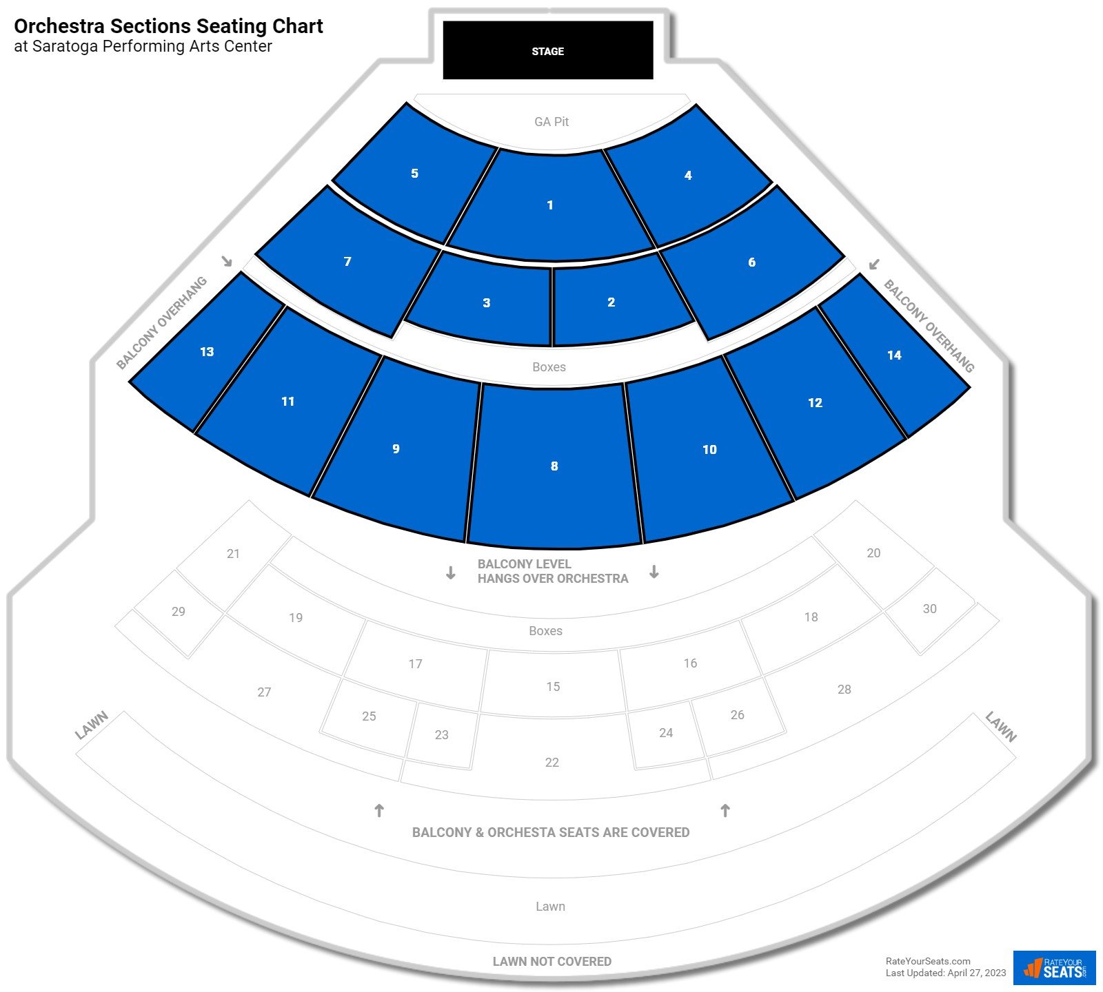 Concert Orchestra Sections Seating Chart at Saratoga Performing Arts Center