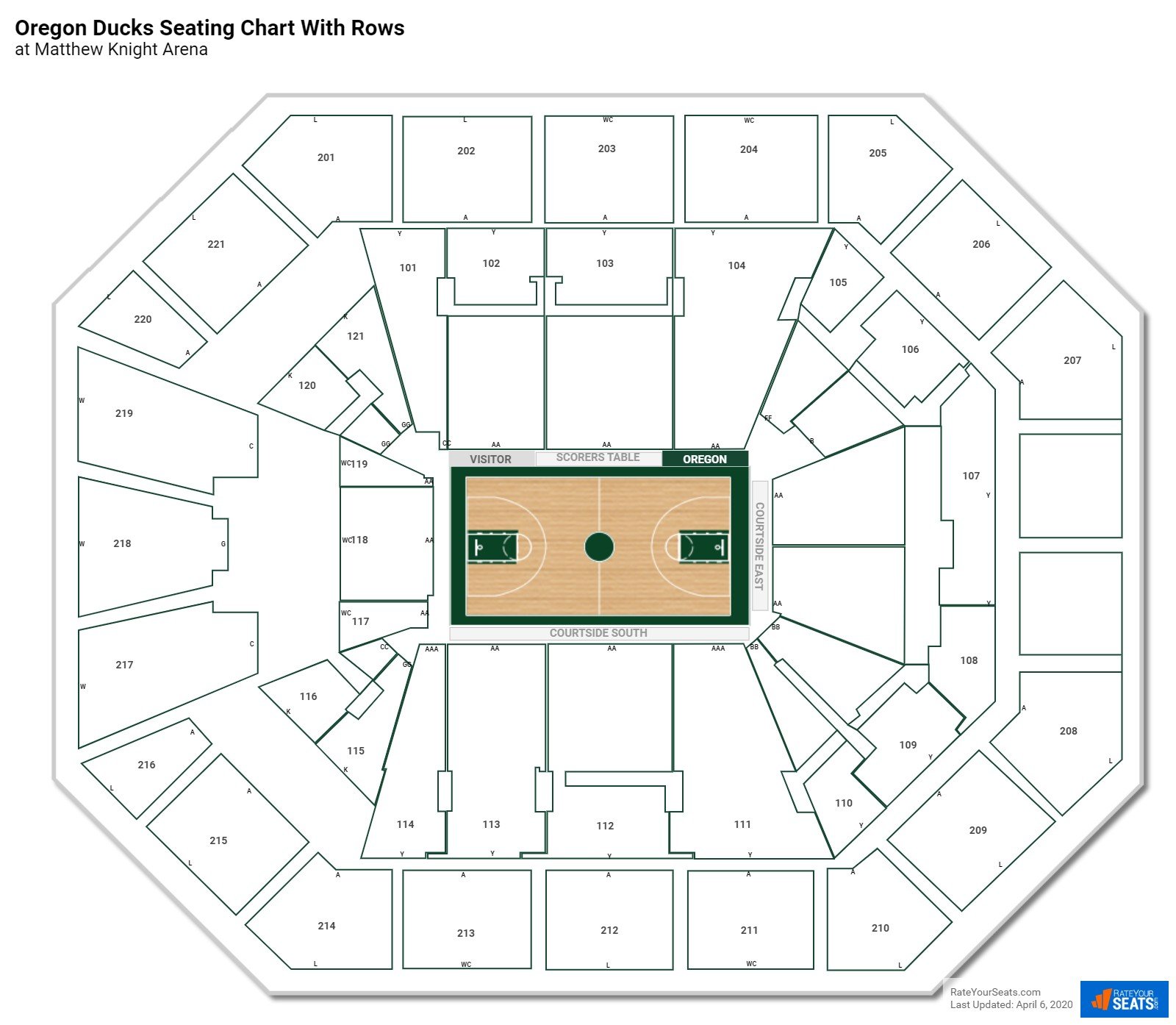 Matthew Knight Arena seating chart with row numbers