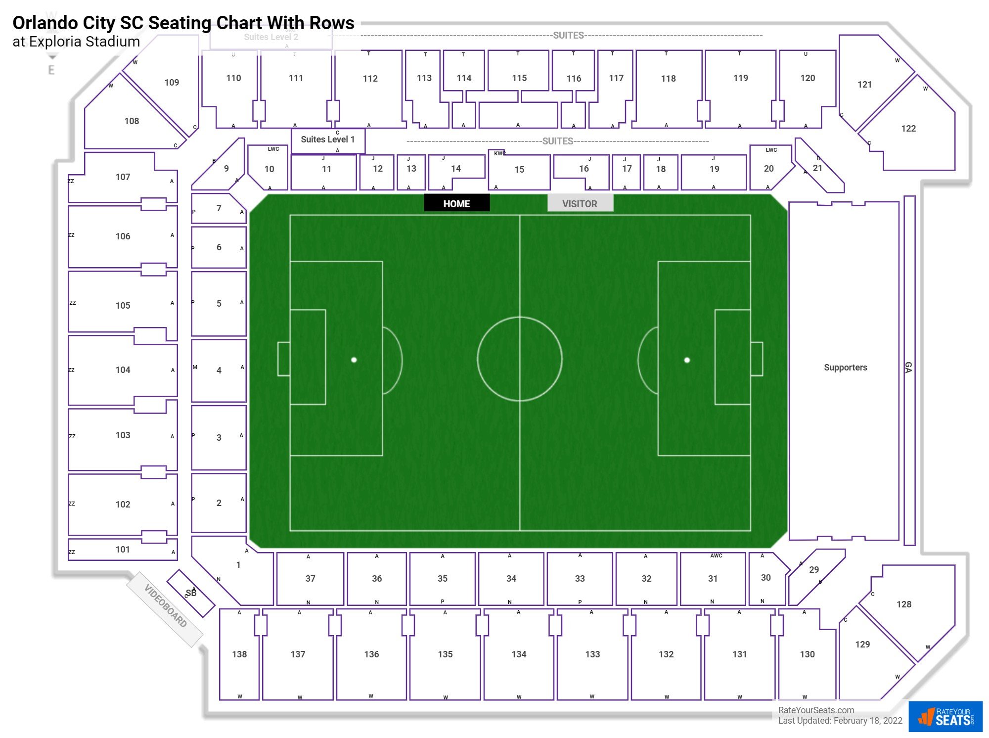 Exploria Stadium seating chart with row numbers