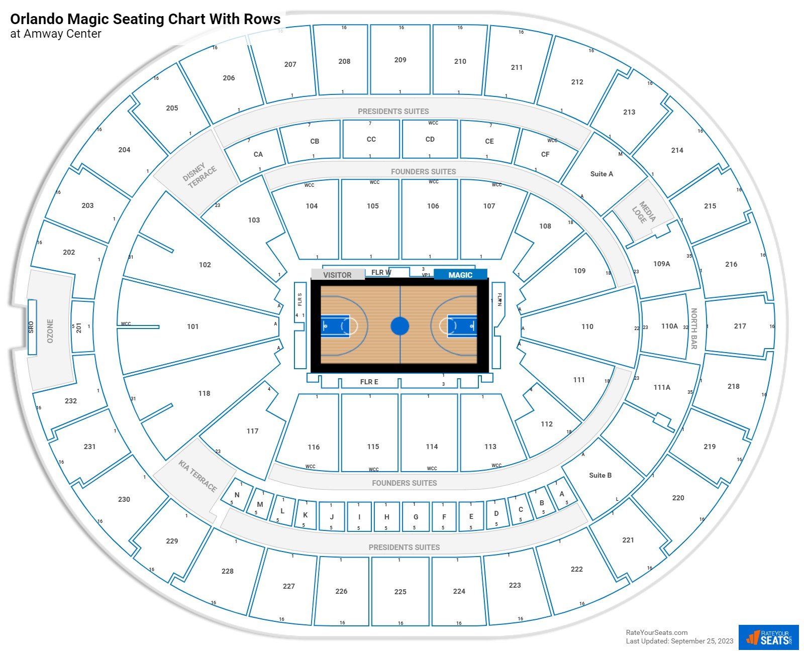 Amway Center seating chart with row numbers