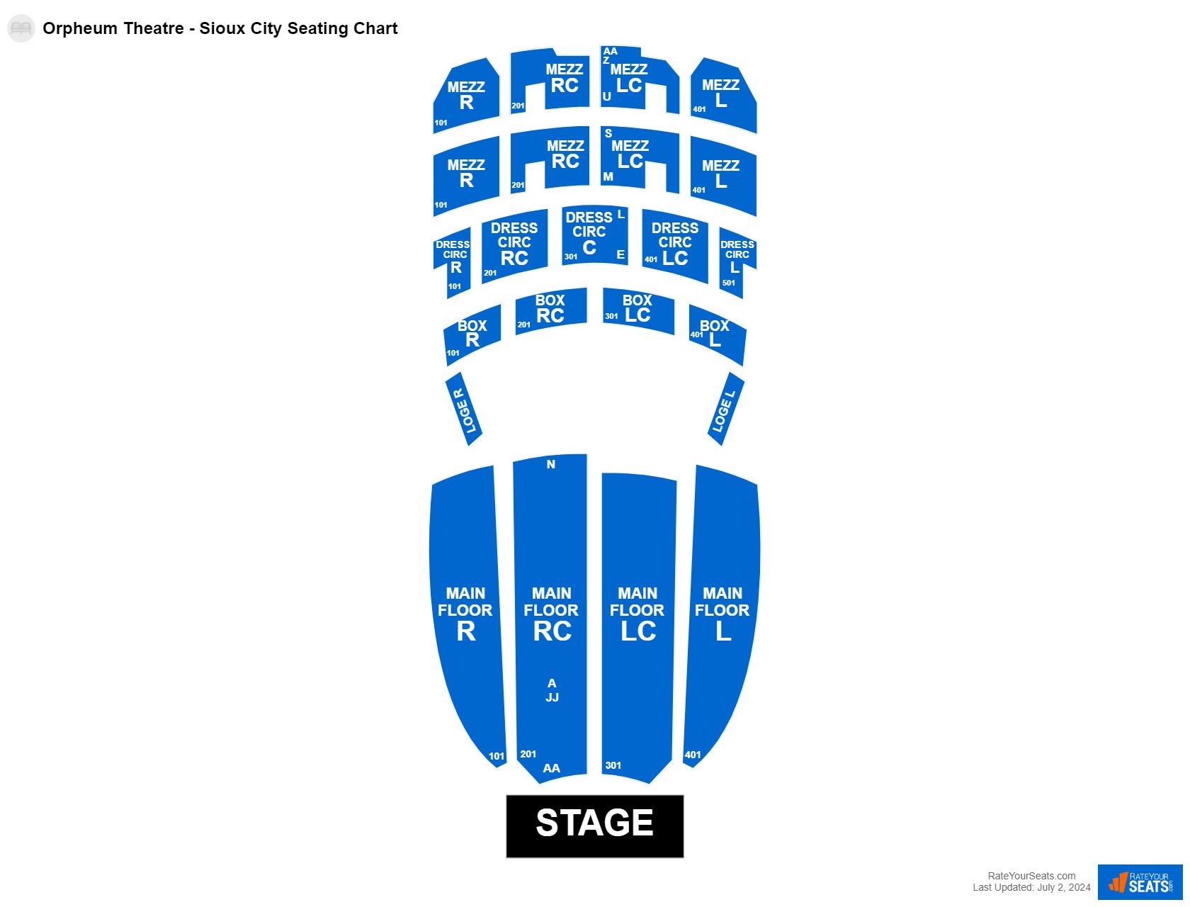 Interactive seating chart Comedy seating chart at Orpheum Theatre - Sioux City