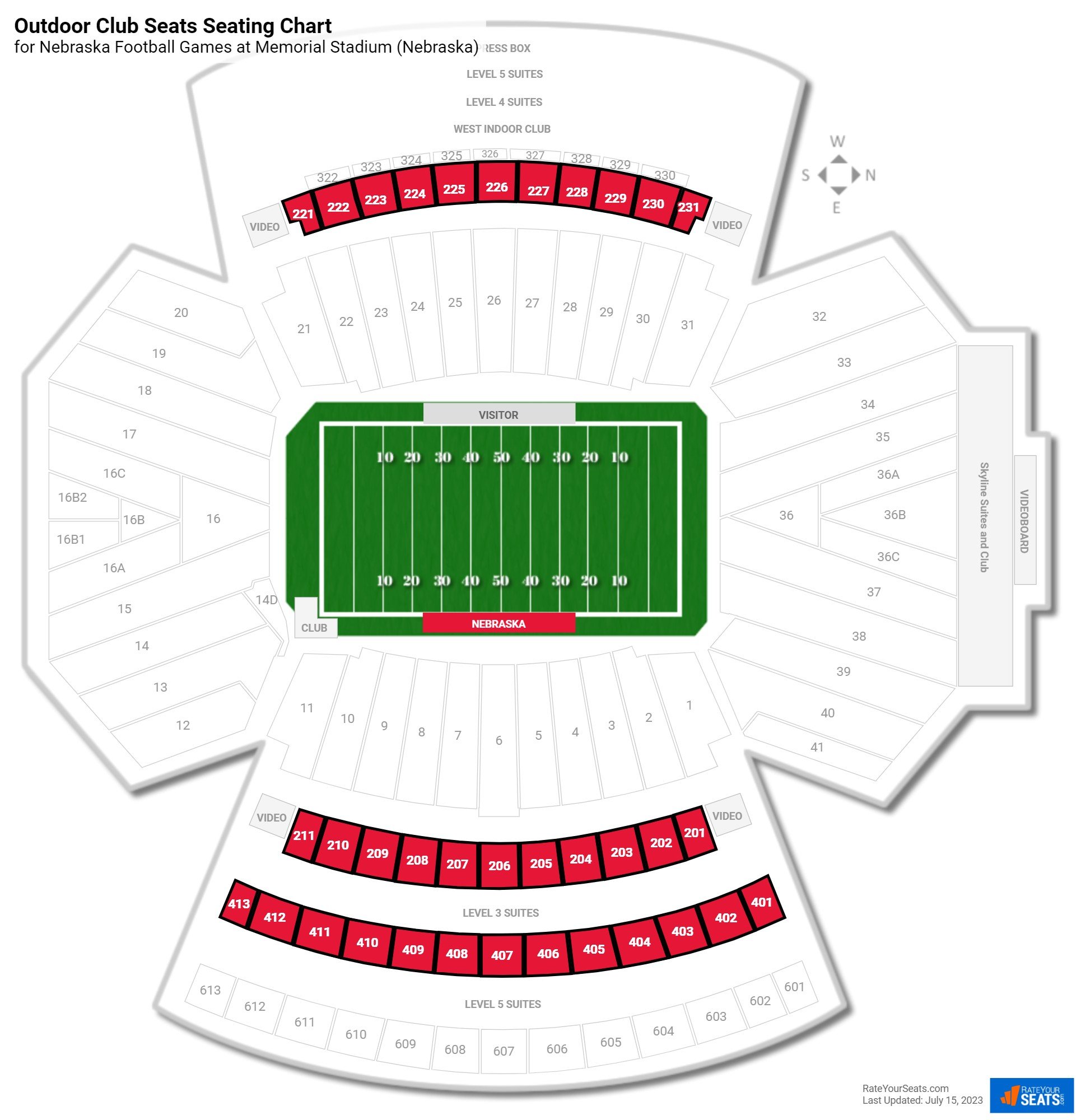 Nebraska Outdoor Club Seats Seating Chart at Memorial Stadium (Nebraska)