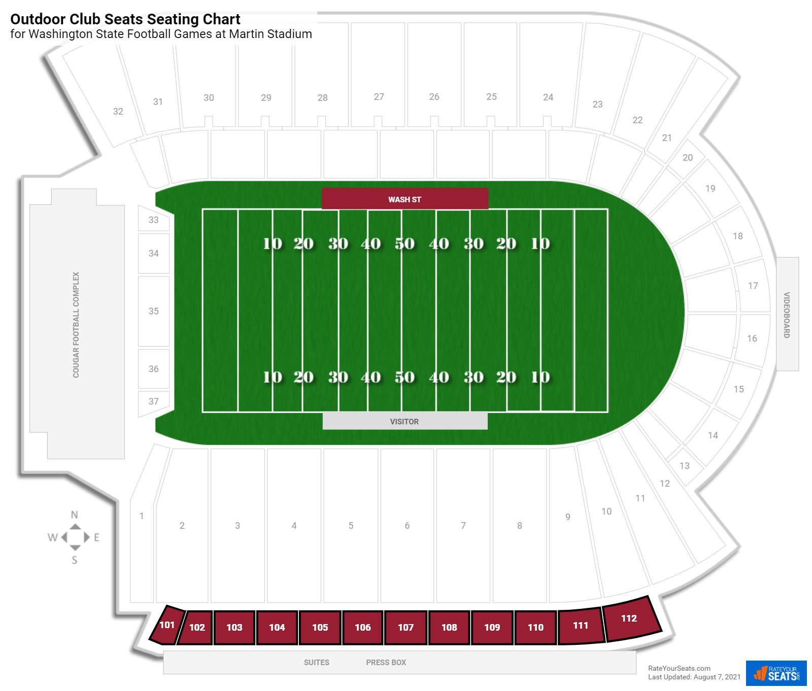 click to enlarge Washington State Outdoor Club Seats Seating Chart at Martin Stadium