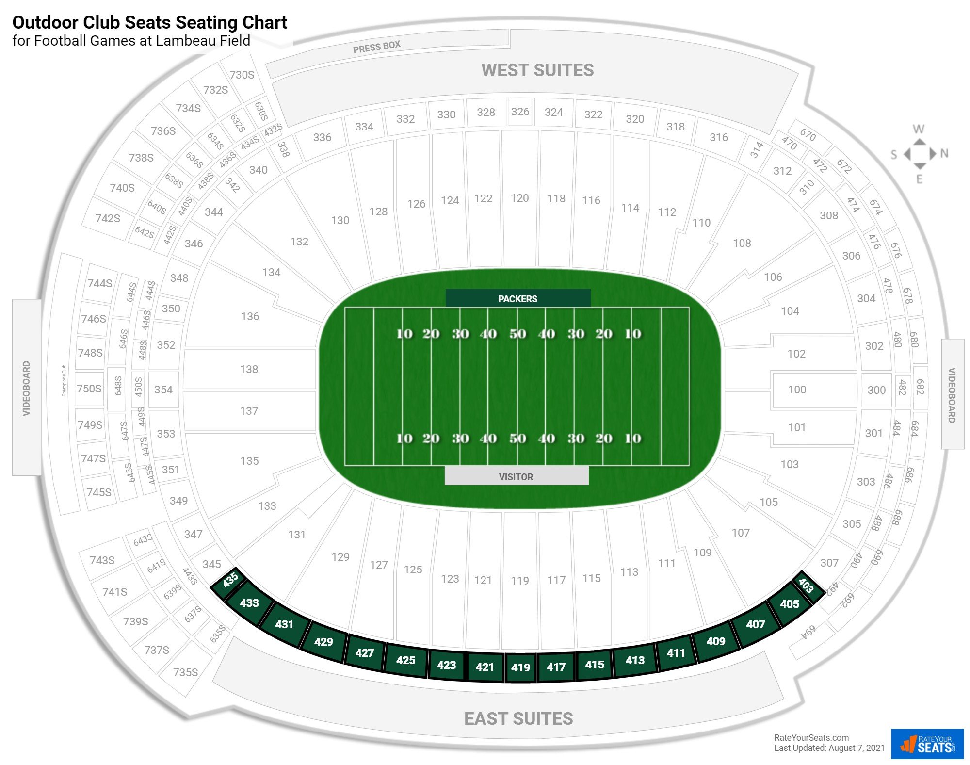green bay packers stadium seating