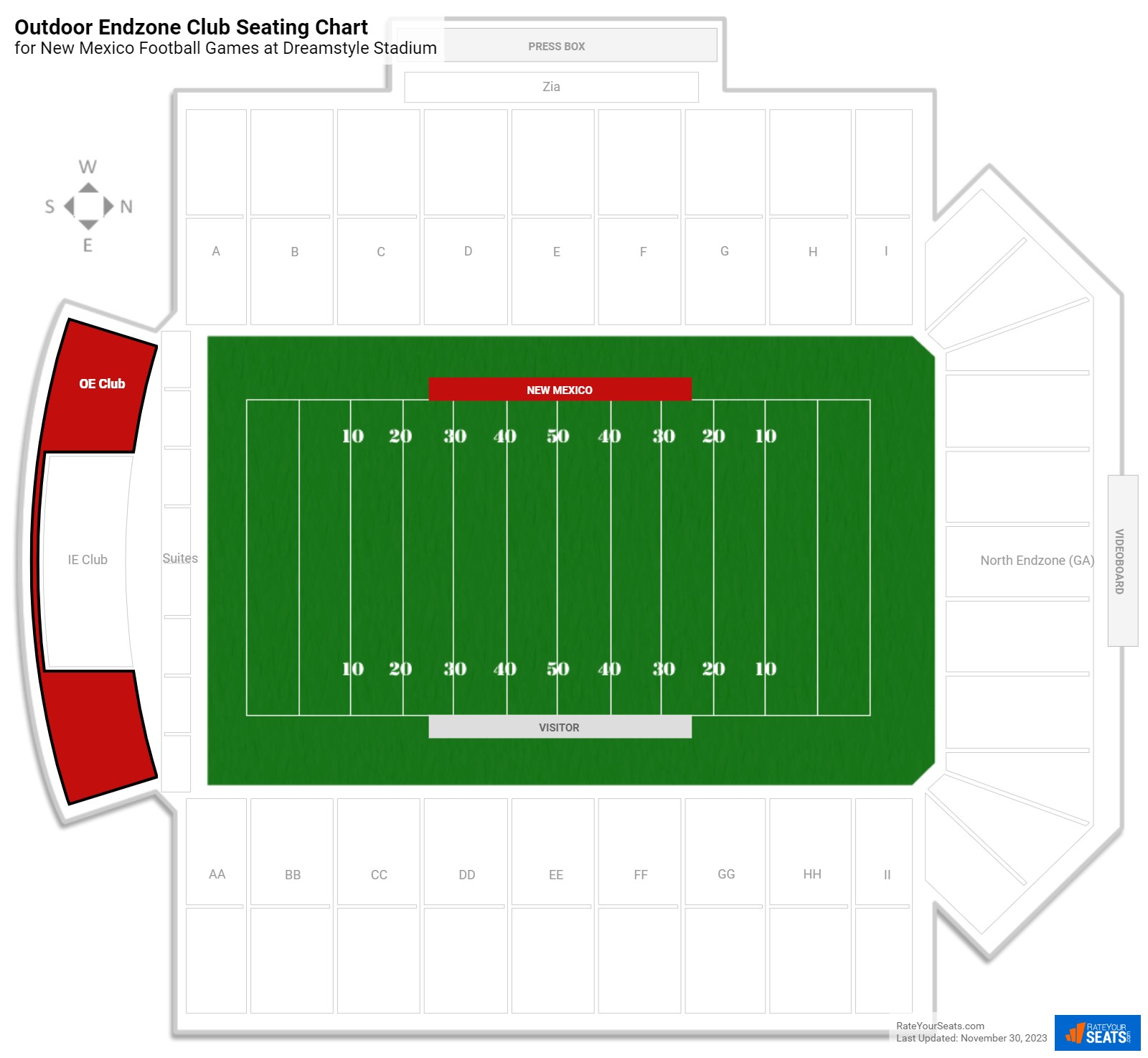 New Mexico Outdoor Endzone Club Seating Chart at Dreamstyle Stadium