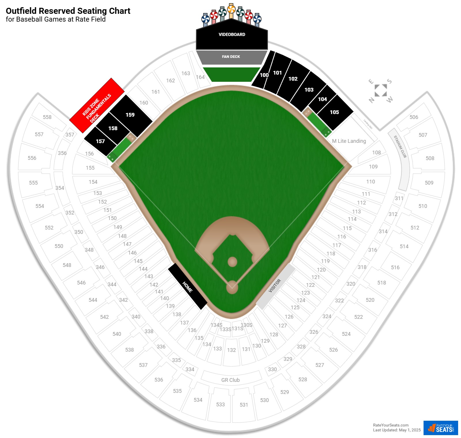 click to enlarge Baseball Outfield Reserved Seating Chart at Rate Field