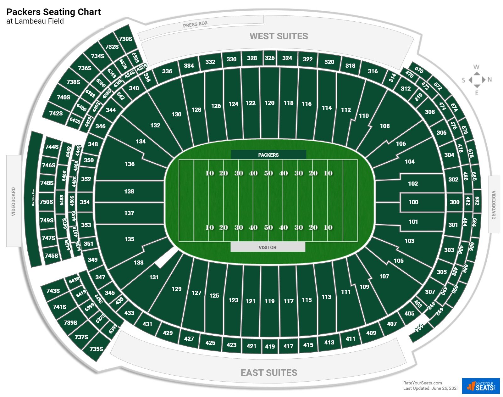 Green Bay Packers Seating Chart at Lambeau Field