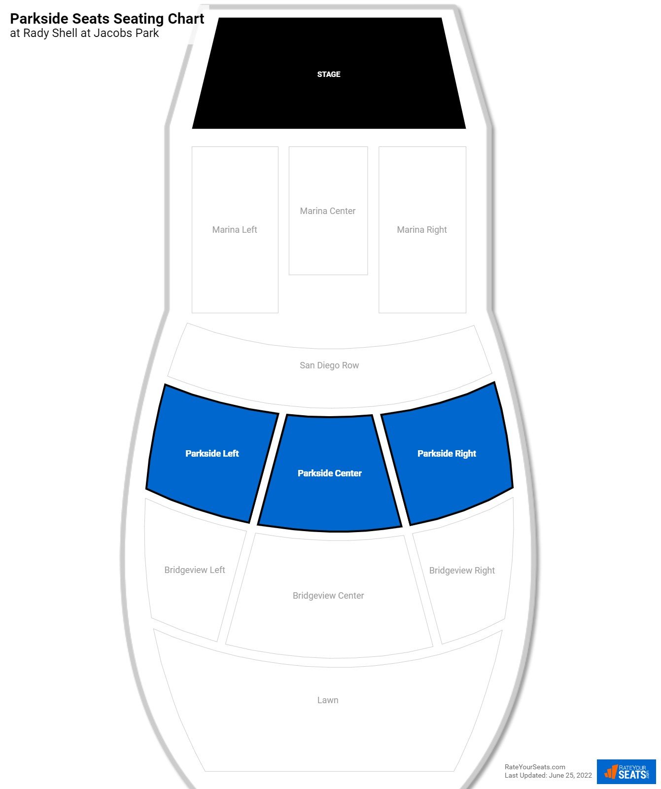 click to enlarge Concert Parkside Seats Seating Chart at Rady Shell at Jacobs Park