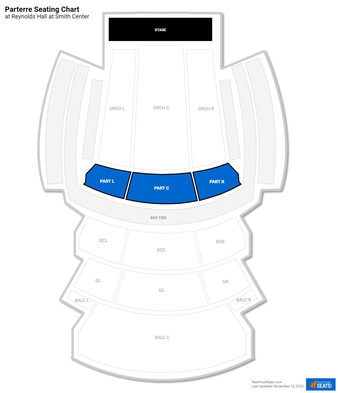 click to enlarge Theater Parterre Seating Chart at Reynolds Hall at Smith Center