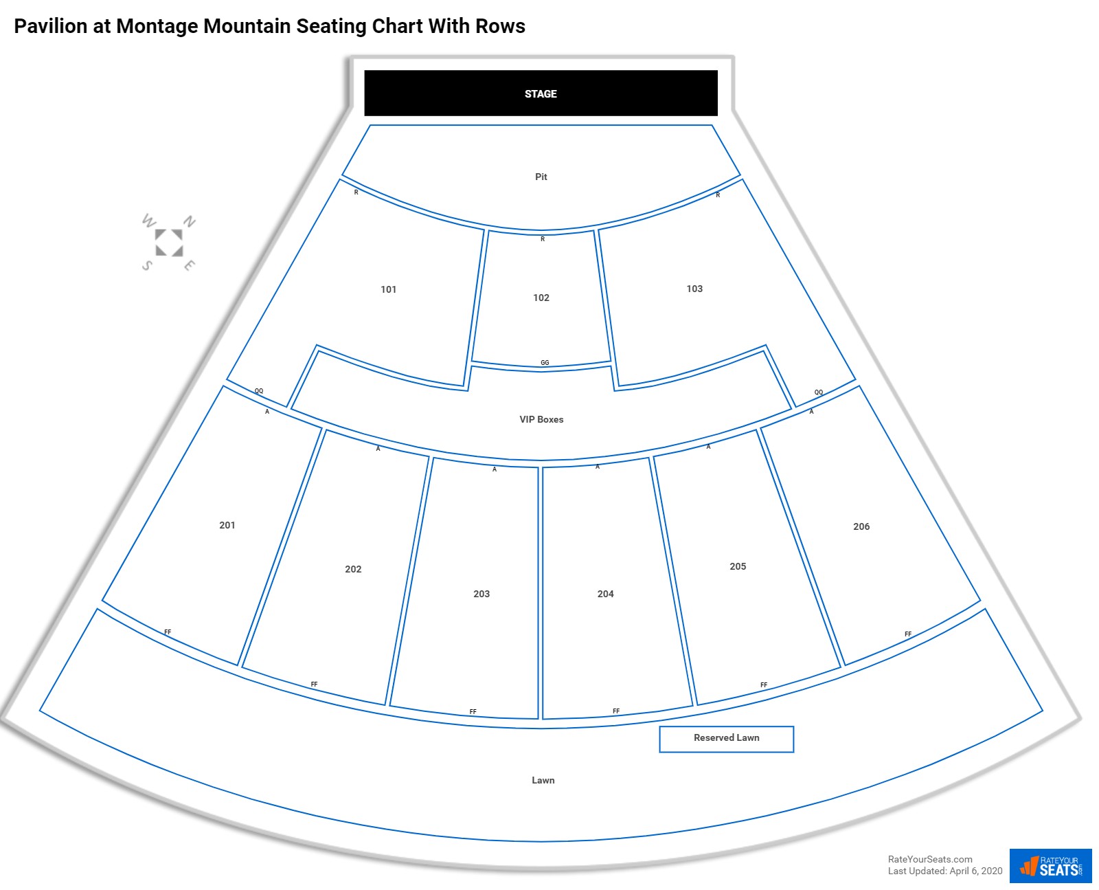 Pavilion at Montage Mountain seating chart with row numbers