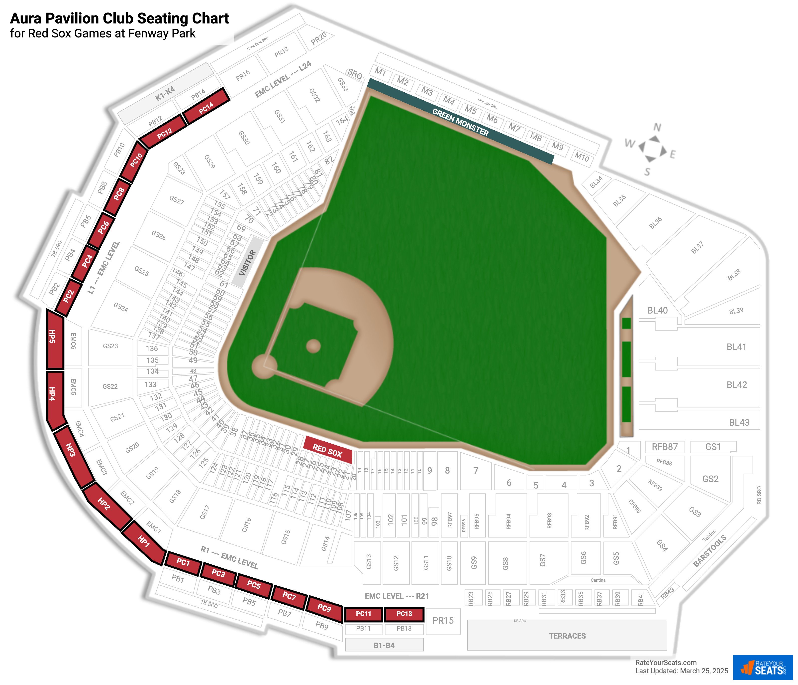 click to enlarge Red Sox Aura Pavilion Club Seating Chart at Fenway Park