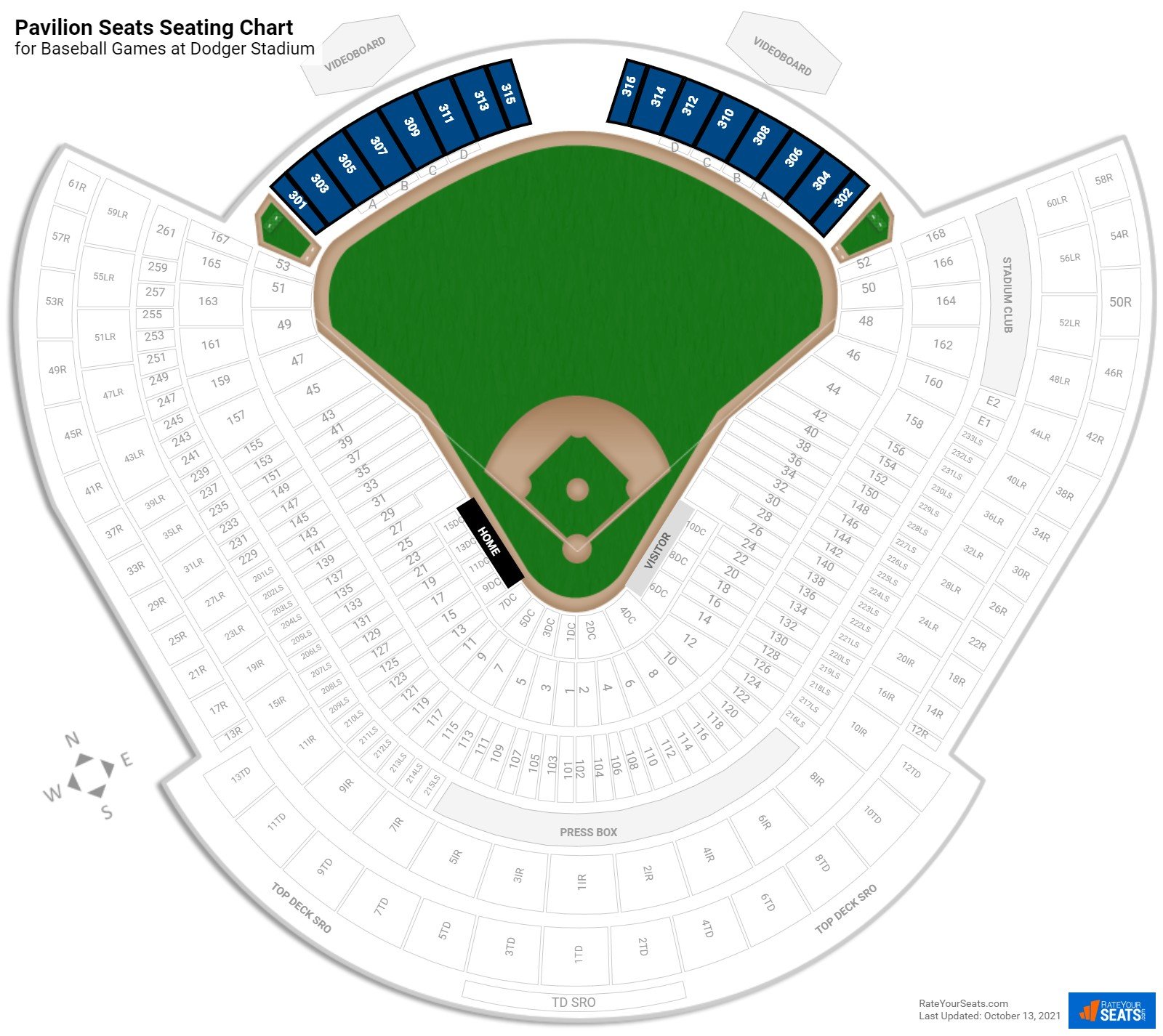 Baseball Pavilion Seats Seating Chart at Dodger Stadium