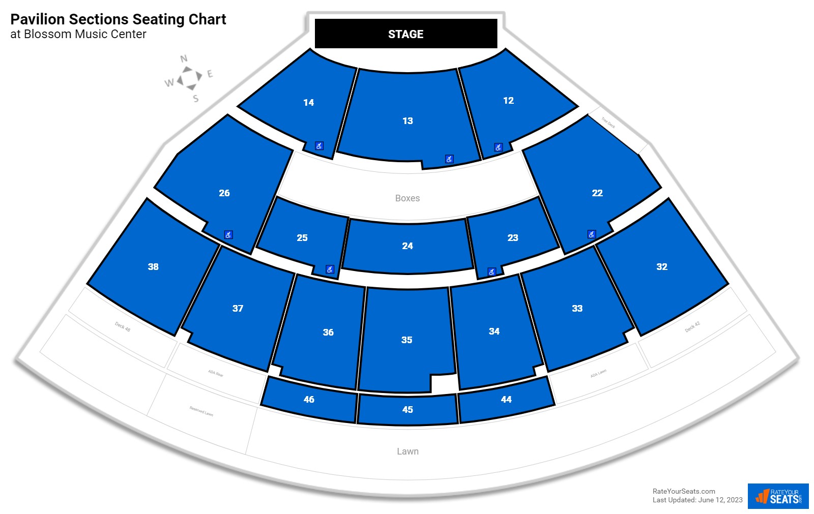 Concert Pavilion Sections Seating Chart at Blossom Music Center