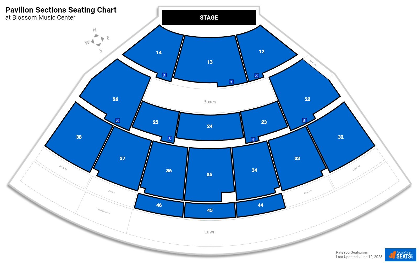 click to enlarge Concert Pavilion Sections Seating Chart at Blossom Music Center