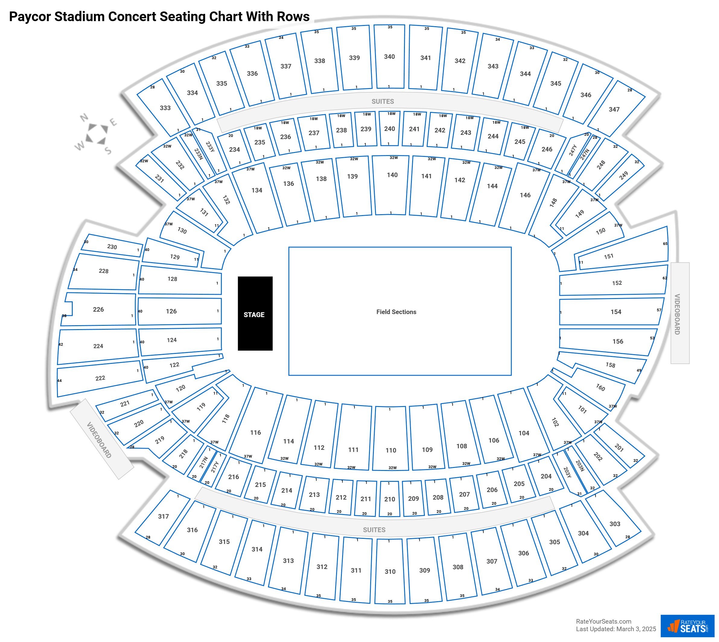 Paycor Stadium seating chart with row numbers