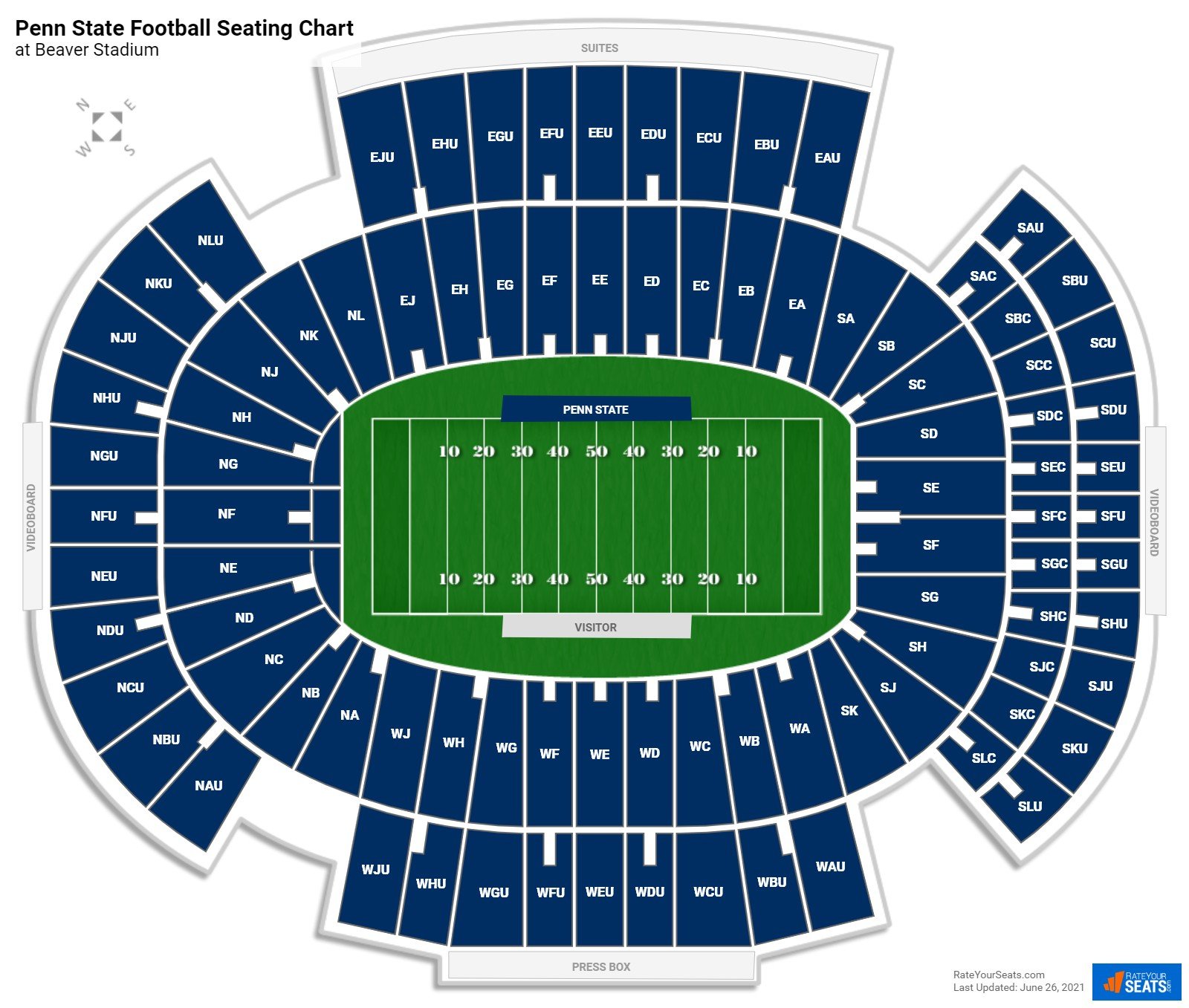 Penn State Nittany Lions Seating Chart at Beaver Stadium.