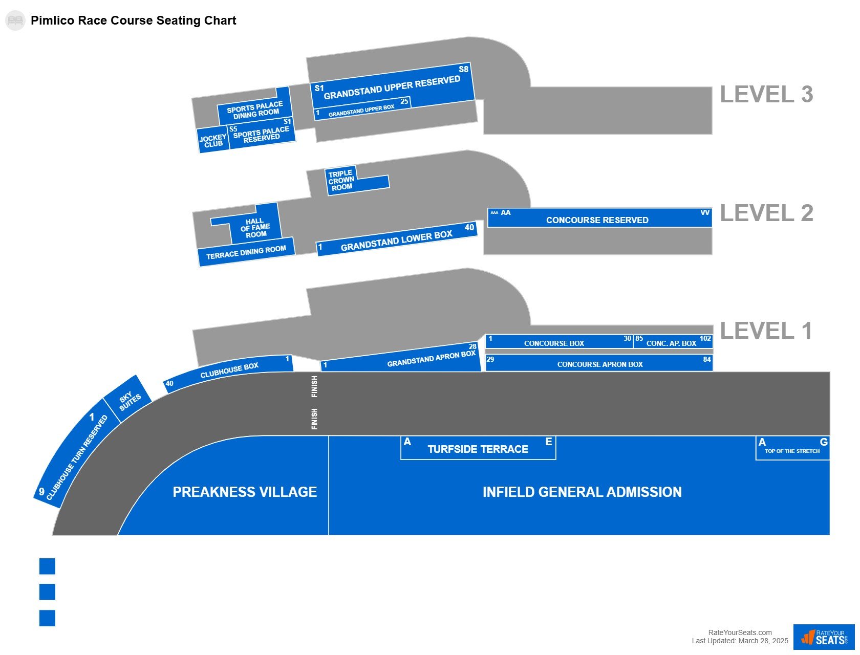 Interactive seating chart Horse Racing seating chart at Pimlico Race Course