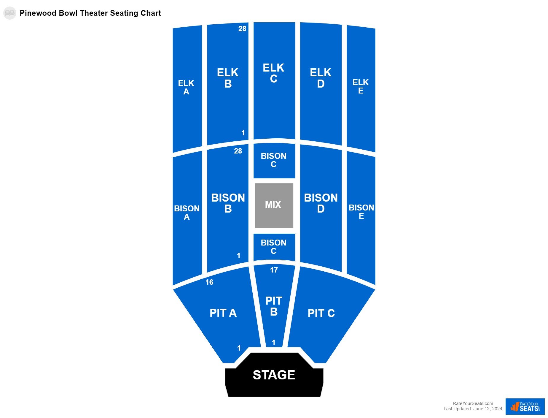 Interactive seating chart Concert seating chart at Pinewood Bowl Theater