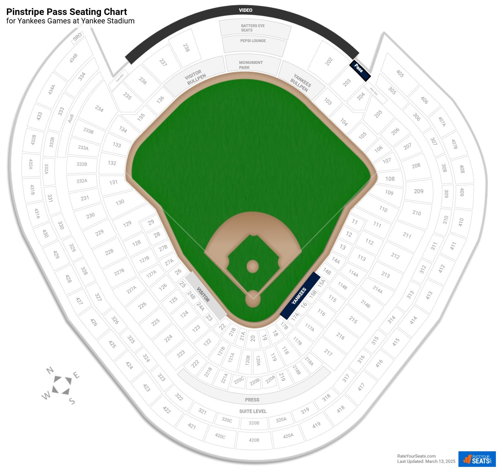 click to enlarge Yankees Pinstripe Pass Seating Chart at Yankee Stadium
