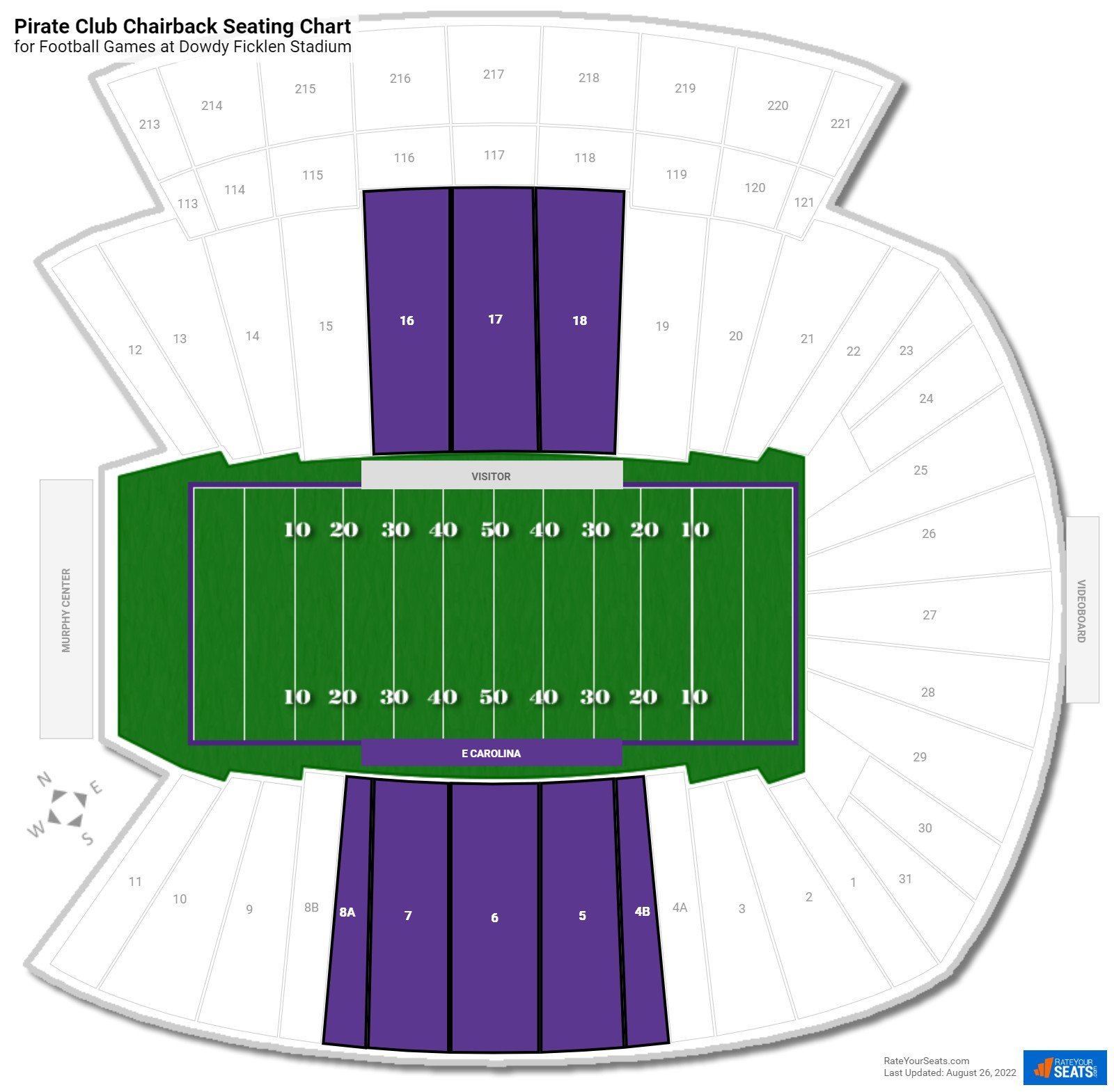 click to enlarge Football Pirate Club Chairback Seating Chart at Dowdy Ficklen Stadium