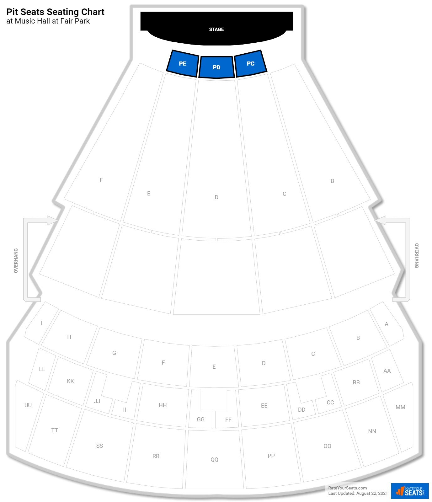 click to enlarge Theater Pit Seats Seating Chart at Music Hall at Fair Park