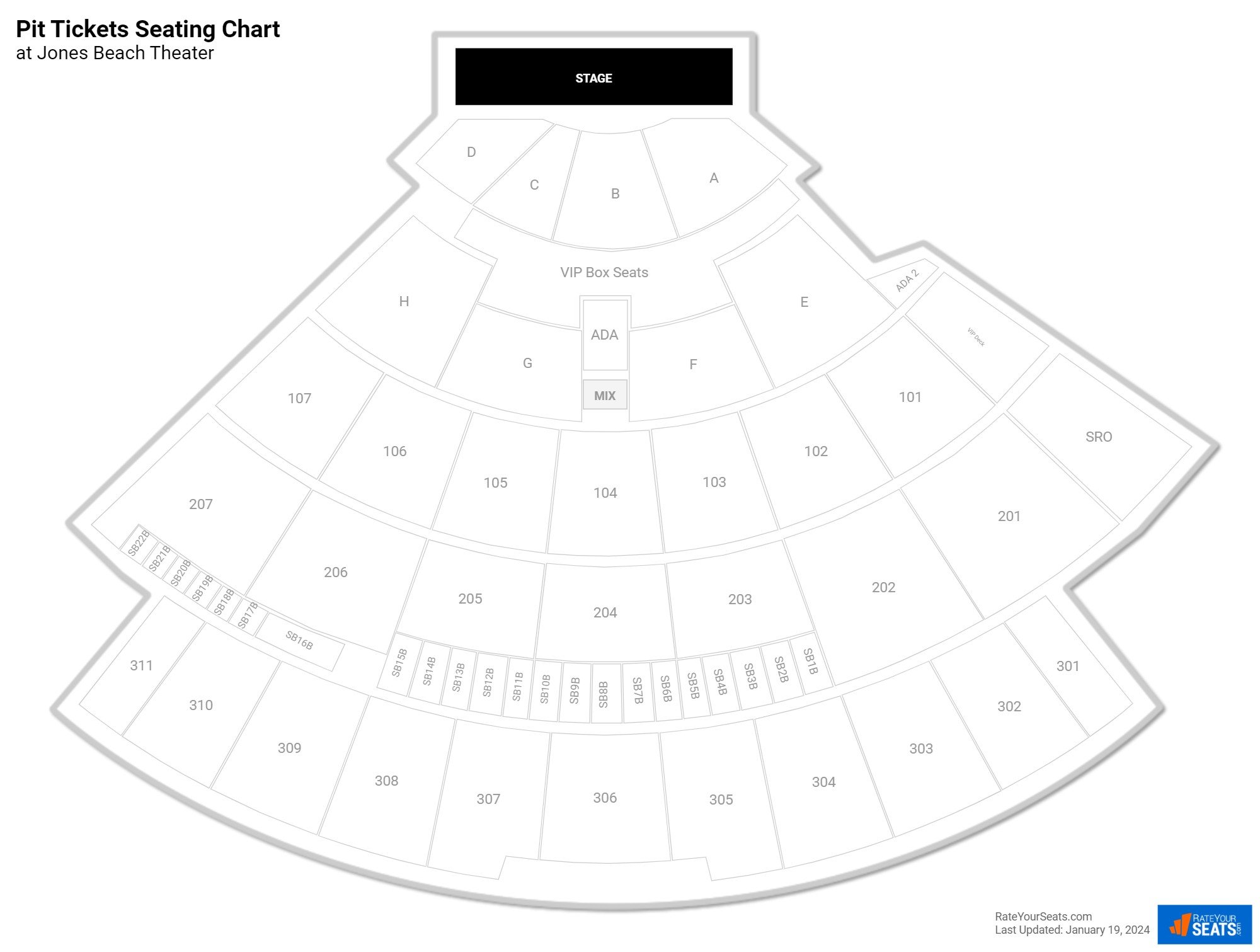 click to enlarge Concert Pit Tickets Seating Chart at Jones Beach Theater