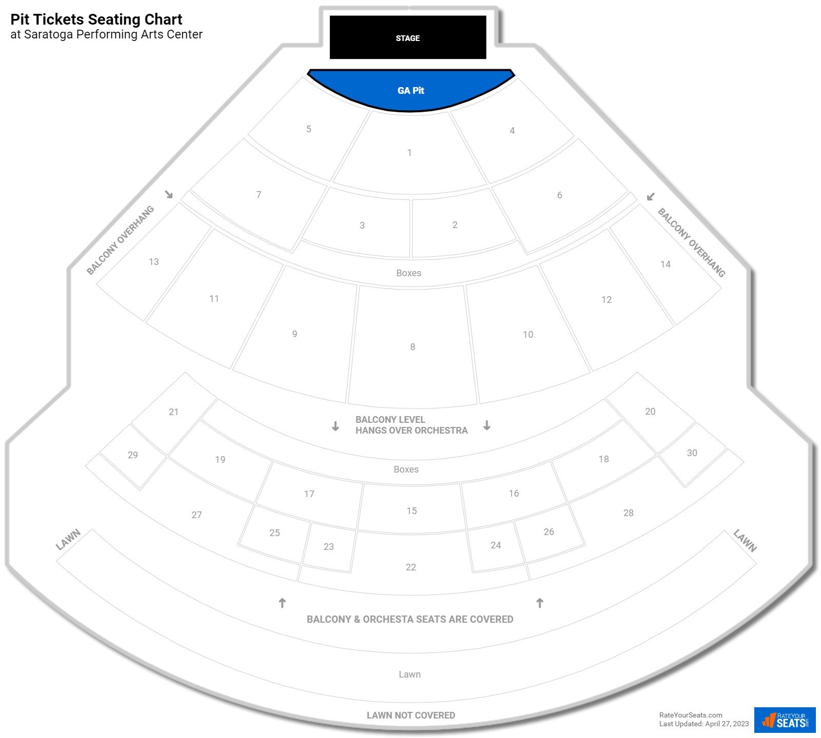 click to enlarge Concert Pit Tickets Seating Chart at Saratoga Performing Arts Center