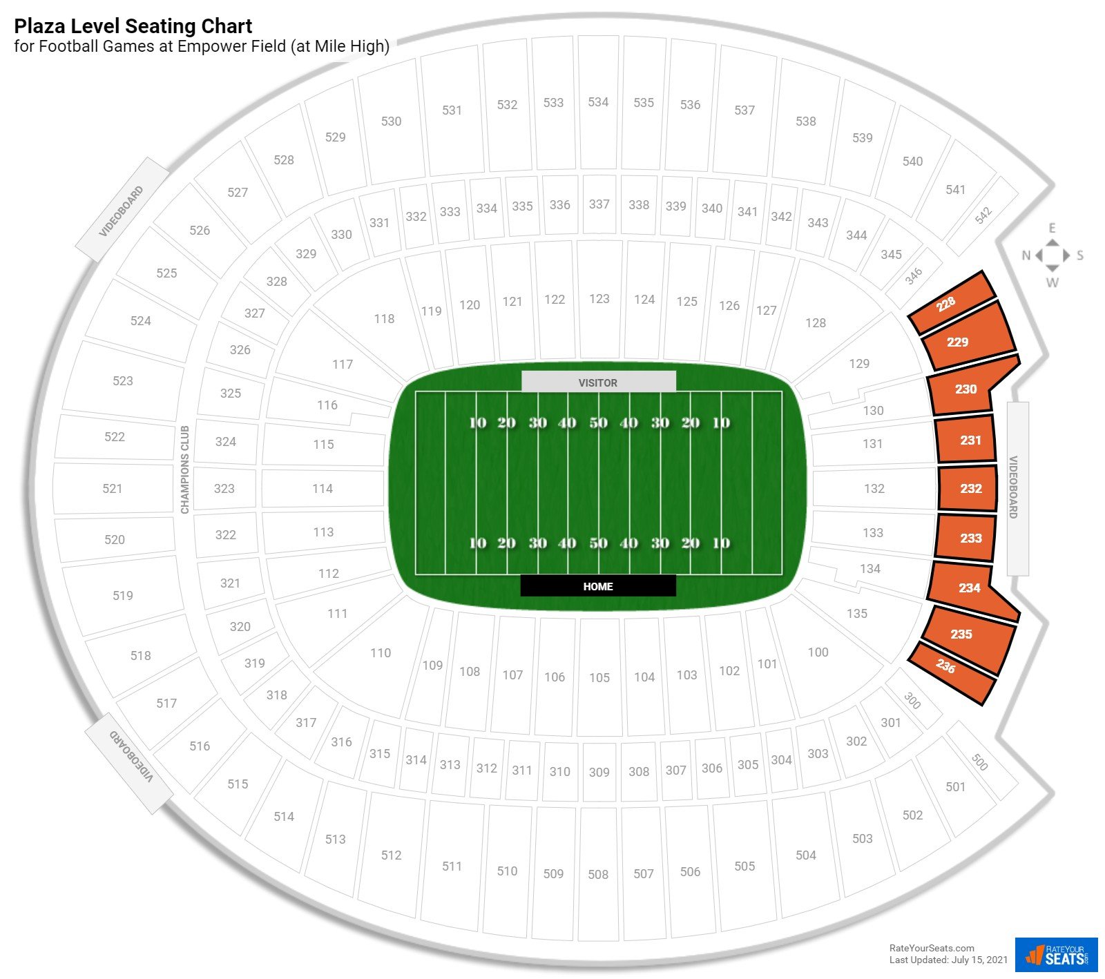 Football Plaza Level Seating Chart at Empower Field (at Mile High)