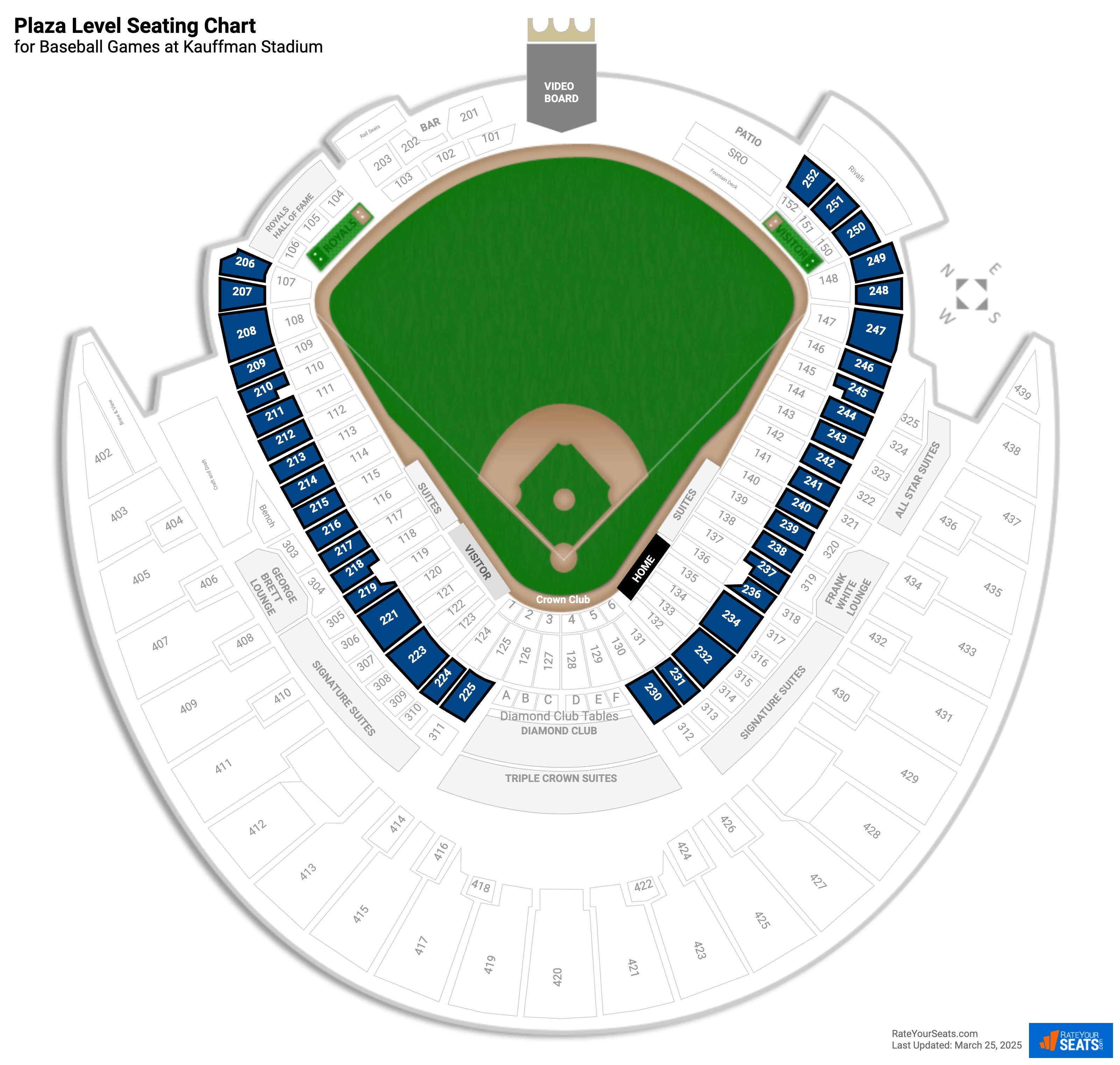 click to enlarge Baseball Plaza Level Seating Chart at Kauffman Stadium