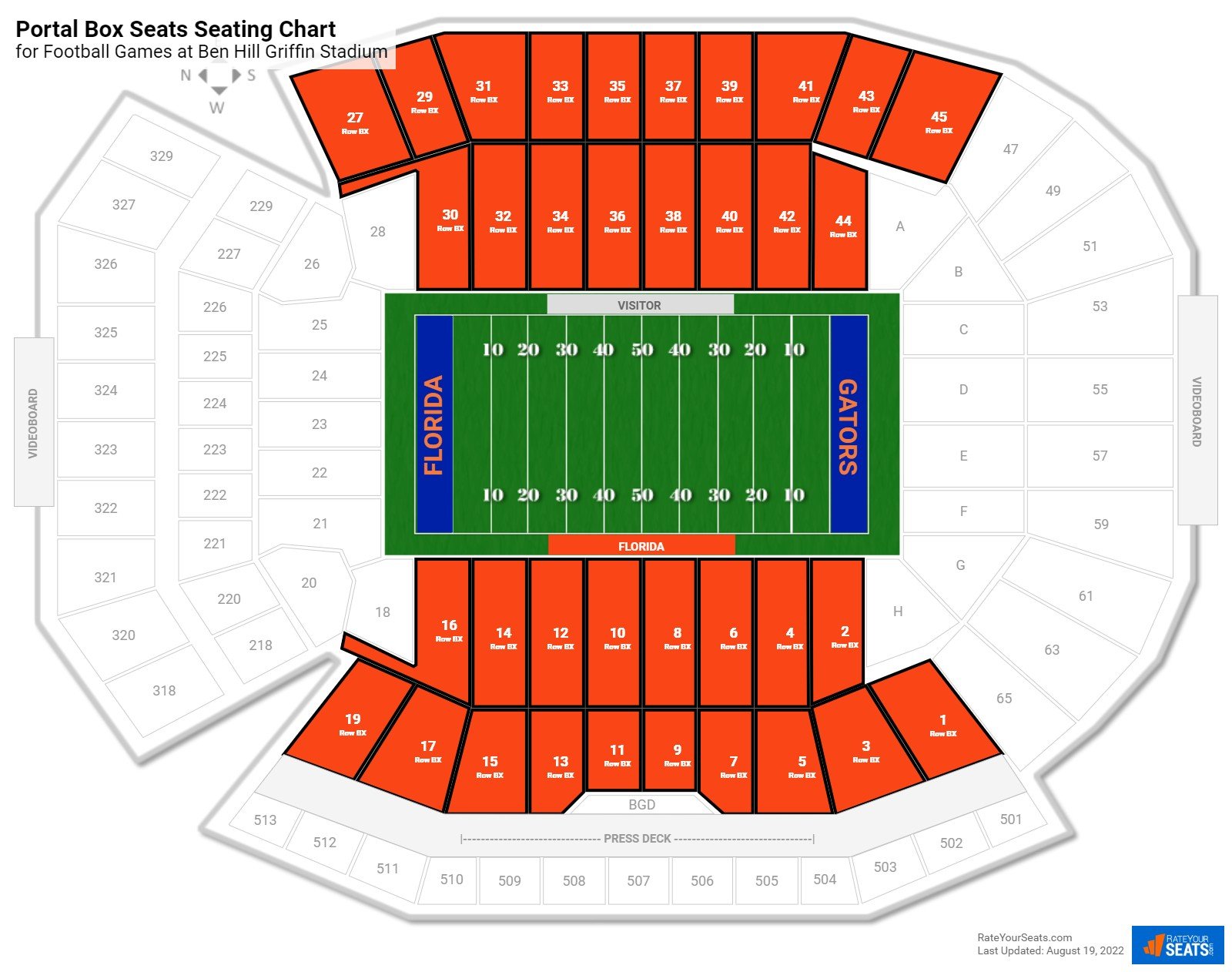 click to enlarge Football Portal Box Seats Seating Chart at Ben Hill Griffin Stadium
