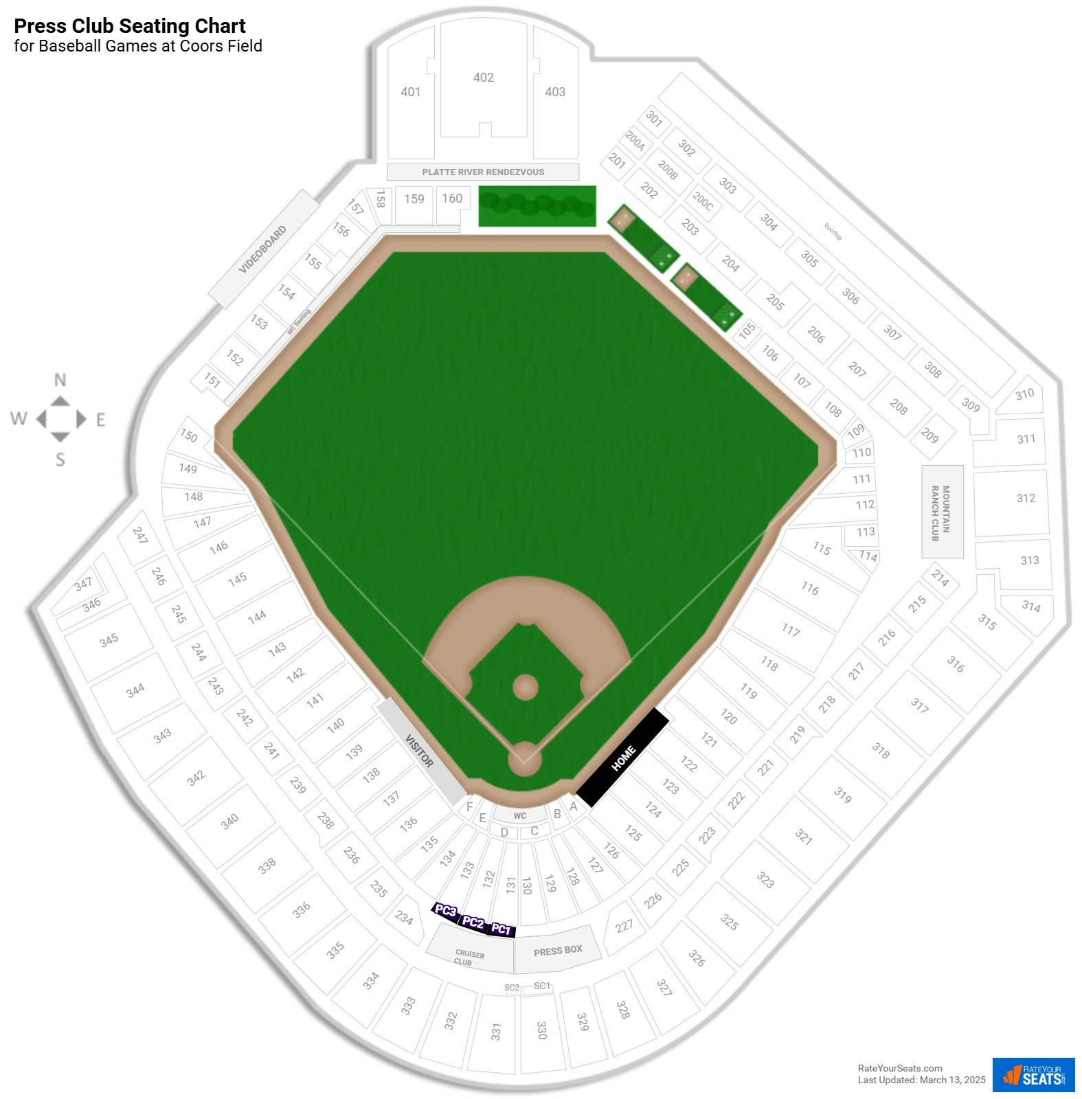 click to enlarge Baseball Press Club Seating Chart at Coors Field
