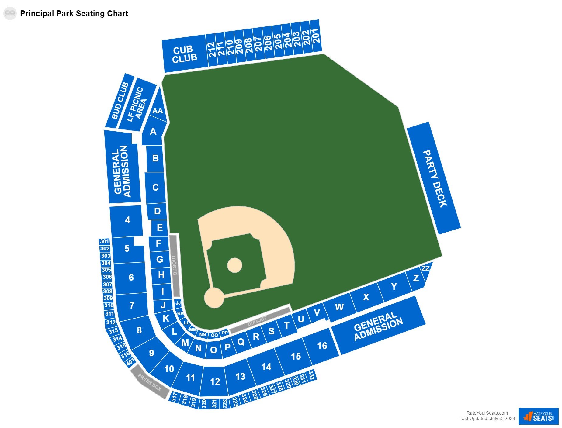 Interactive seating chart Baseball seating chart at Principal Park