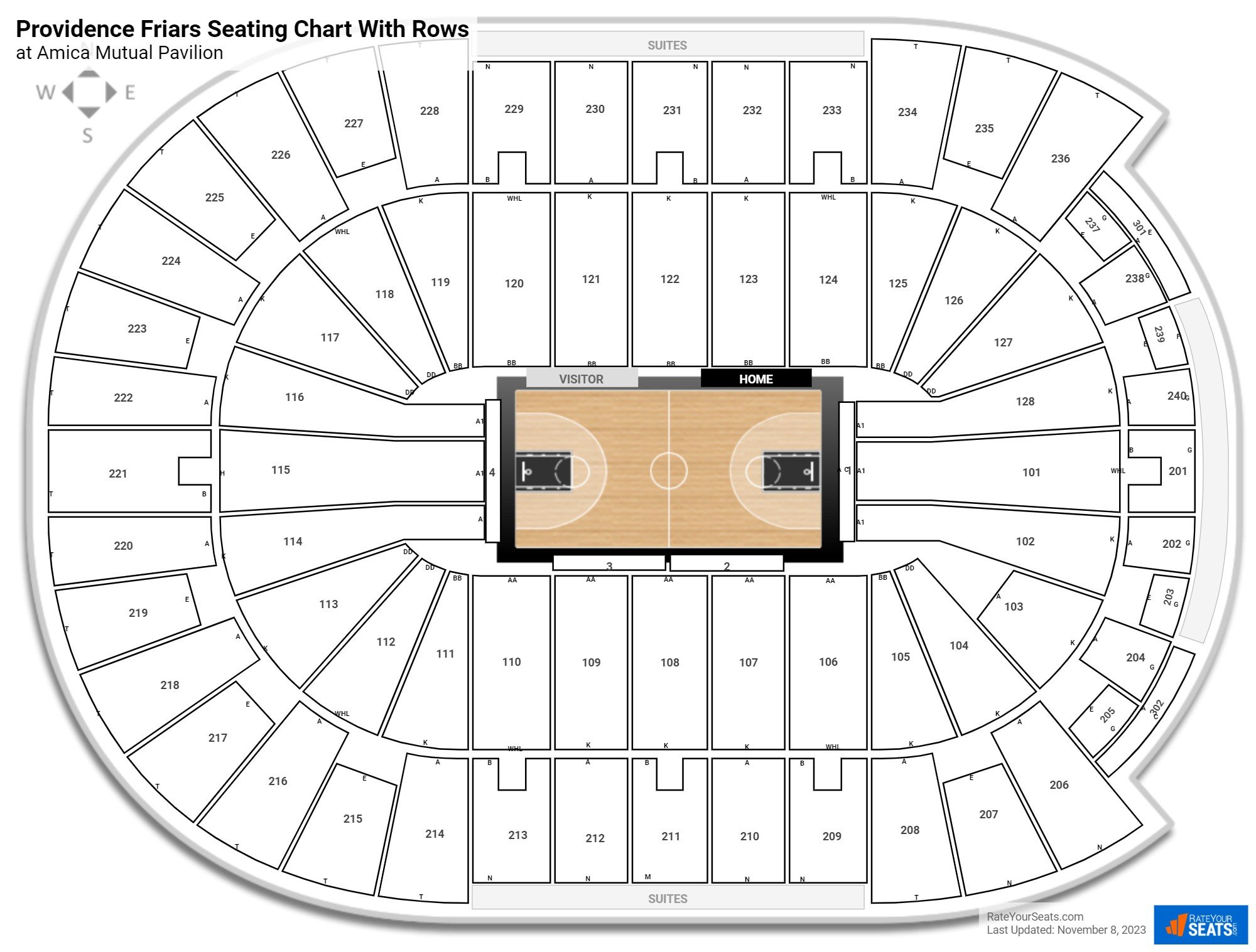 Dunkin Donuts Center seating chart with row numbers