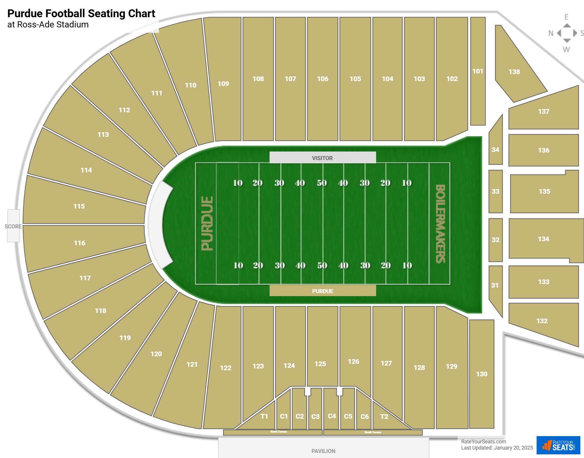 Purdue Boilermakers Seating Chart at Ross-Ade Stadium