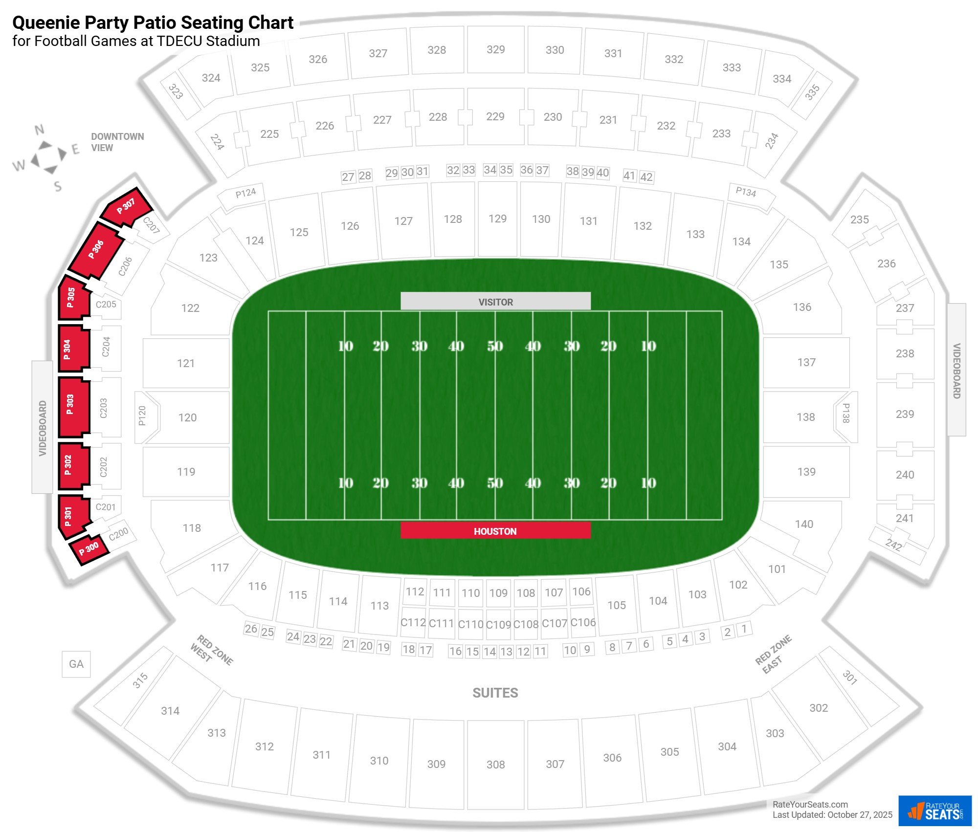 click to enlarge Football Queenie Party Patio Seating Chart at TDECU Stadium