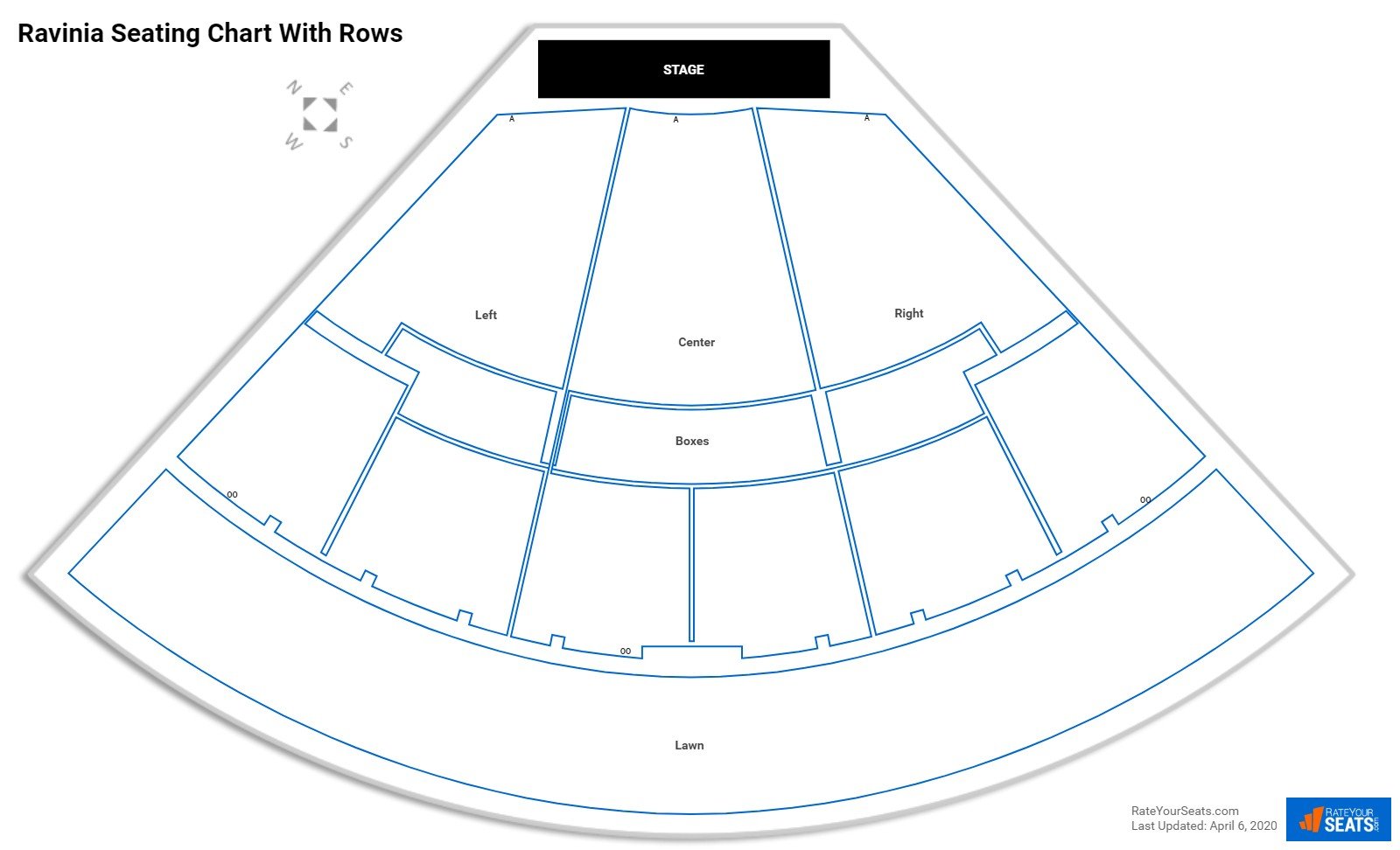 Ravinia seating chart with row numbers