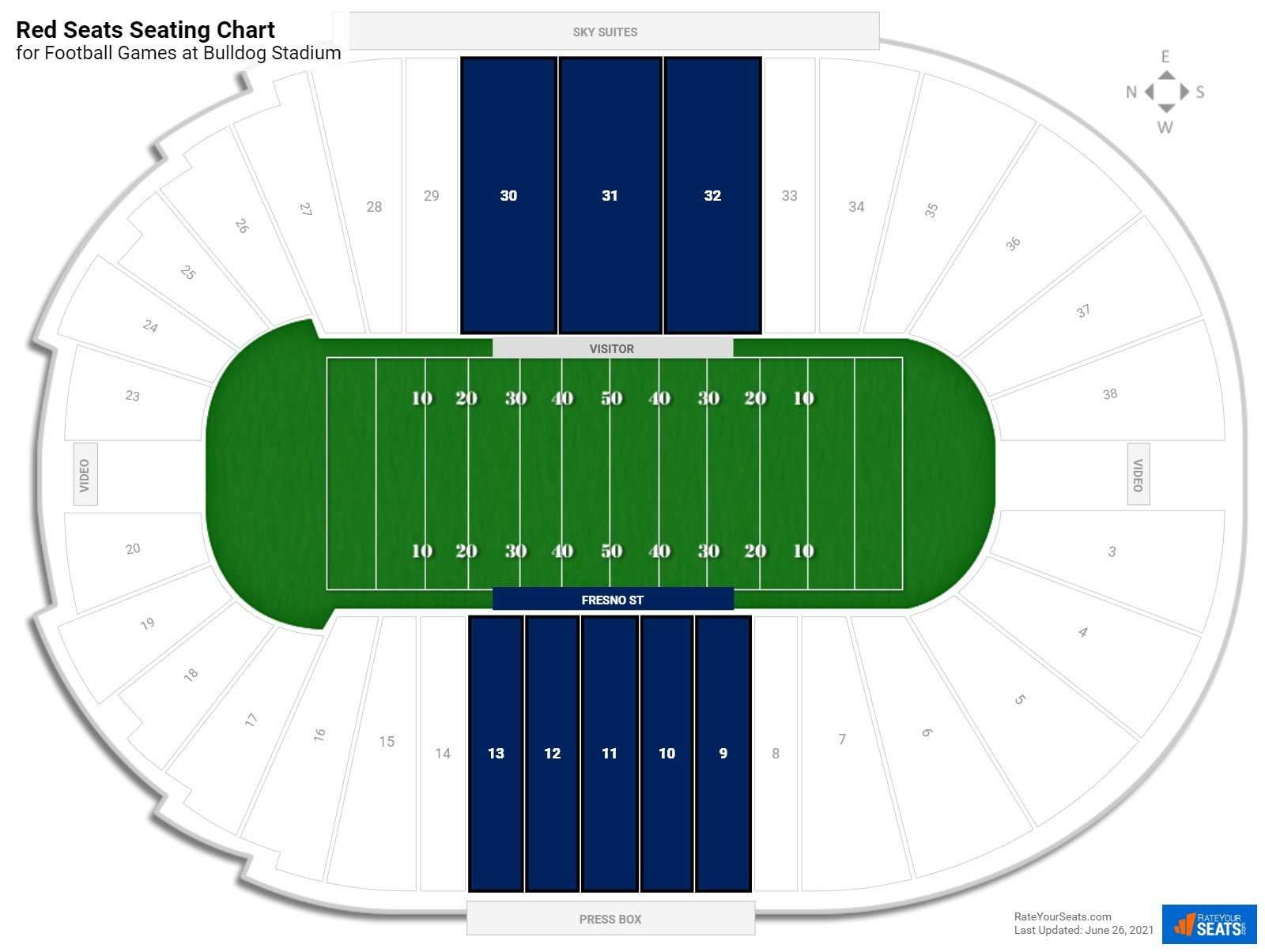 Football Red Seats Seating Chart at Bulldog Stadium