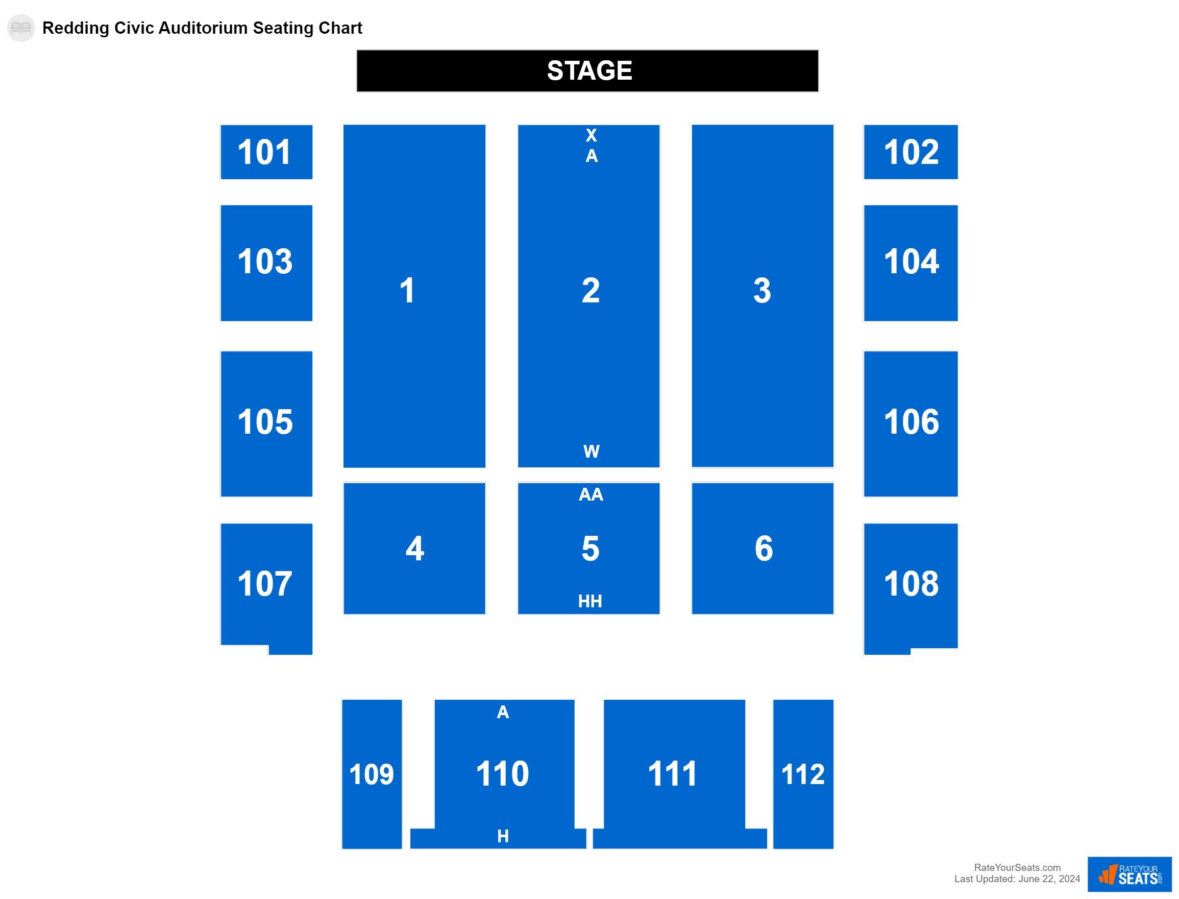 Interactive seating chart Comedy seating chart at Redding Civic Auditorium