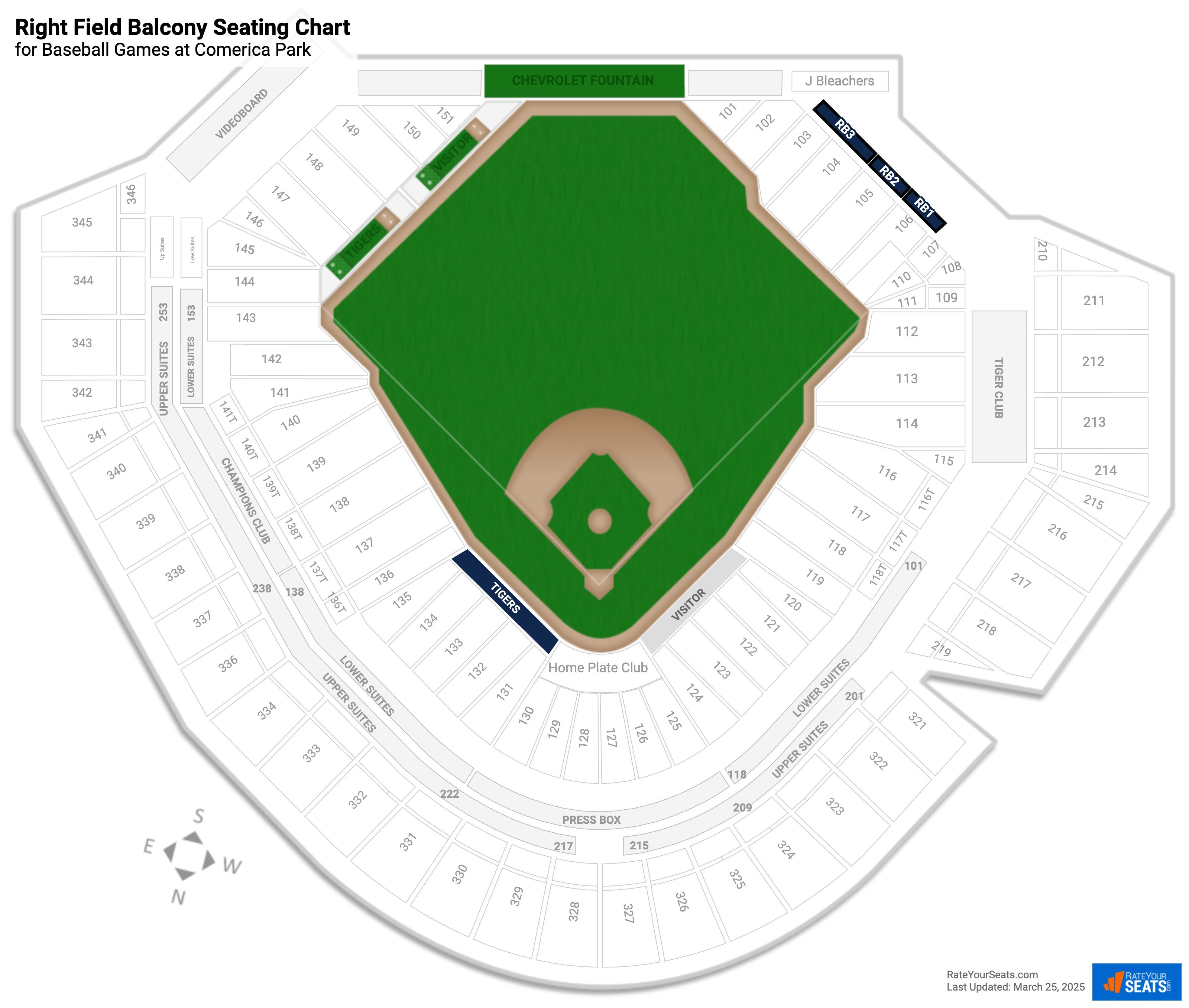 click to enlarge Baseball Right Field Balcony Seating Chart at Comerica Park
