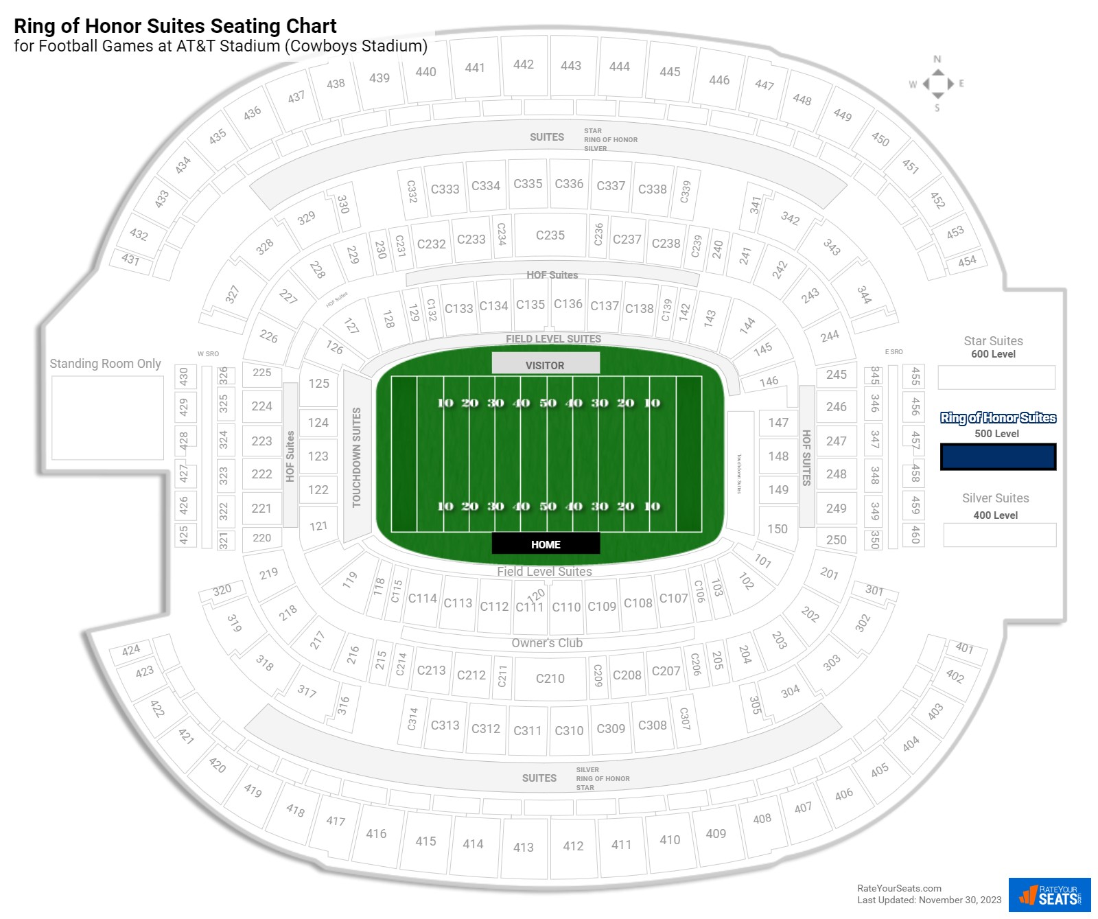 Football Ring of Honor Suites Seating Chart at AT&T Stadium (Cowboys Stadium)