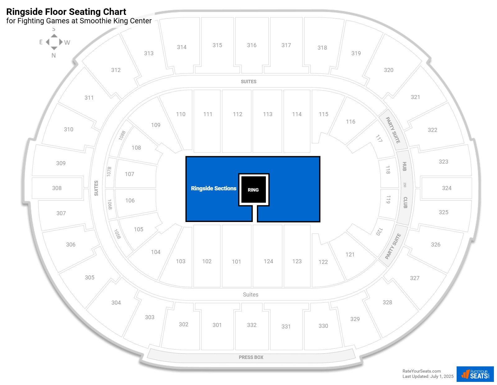 click to enlarge Fighting Ringside Floor Seating Chart at Smoothie King Center