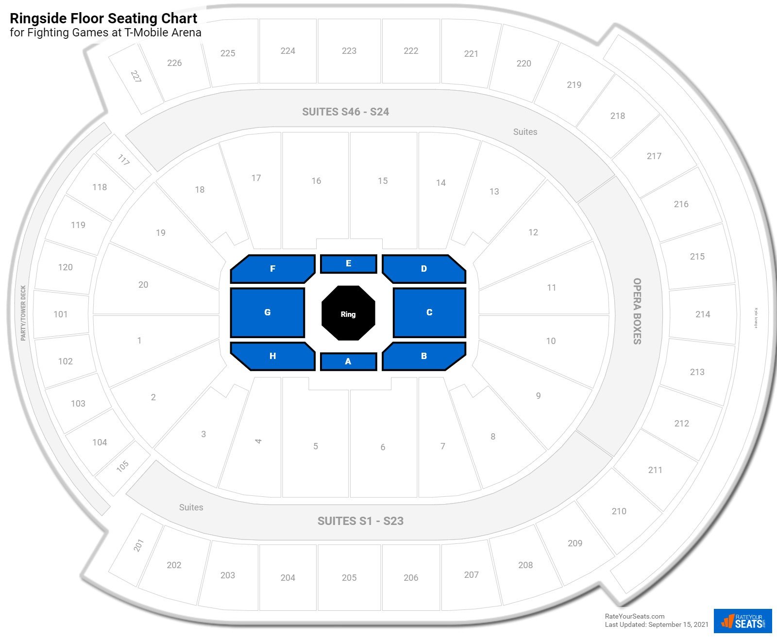 Fighting Ringside Floor Seating Chart at T-Mobile Arena