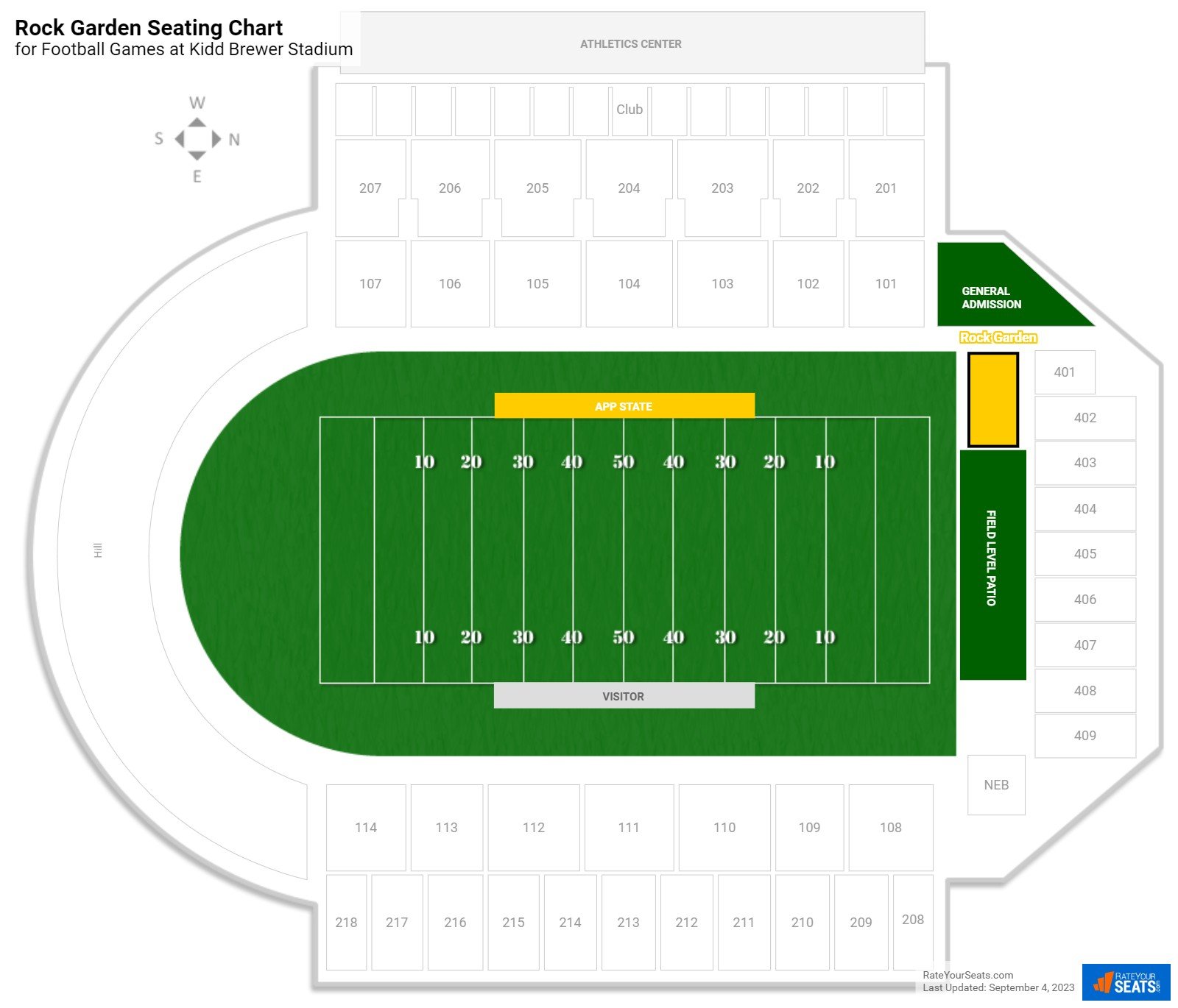 click to enlarge Football Rock Garden Seating Chart at Kidd Brewer Stadium
