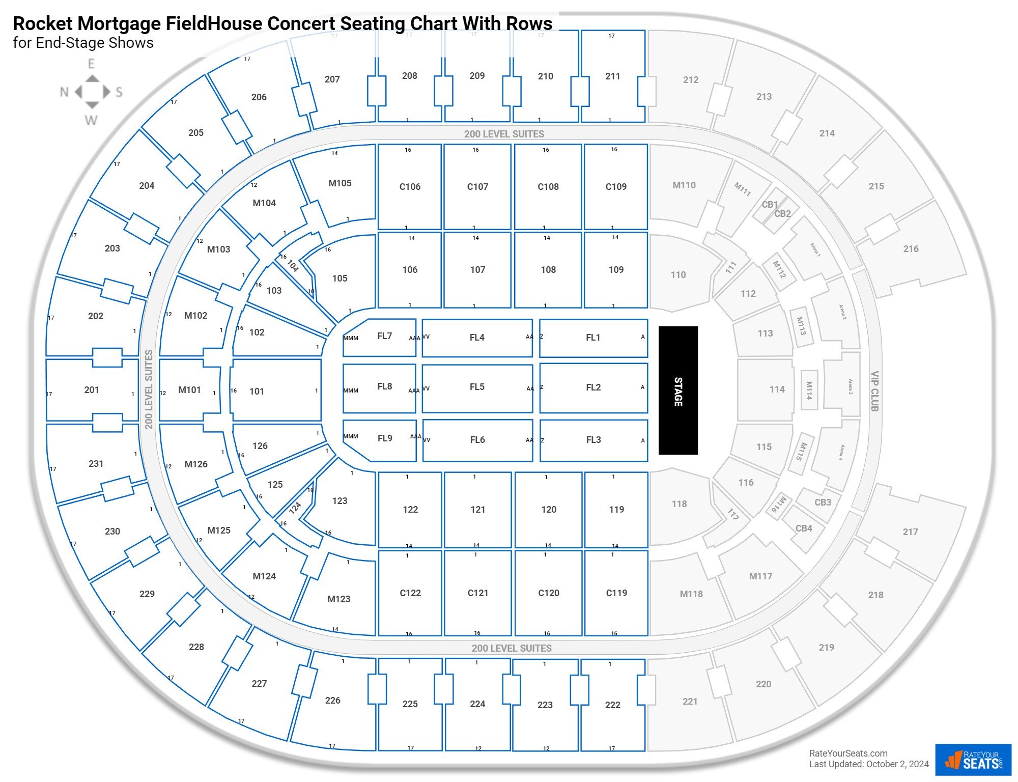 Rocket Mortgage FieldHouse seating chart with rows concert