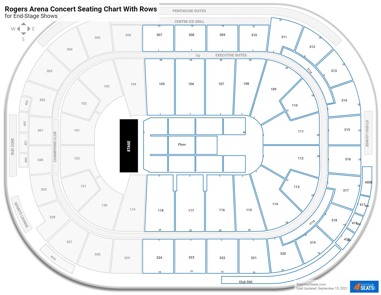 Rogers Arena seating chart with rows concert